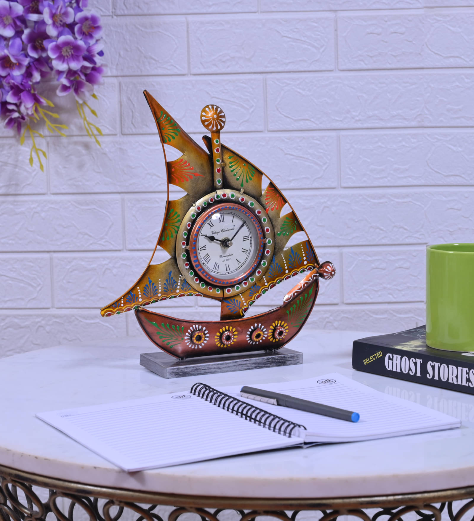     			Indraj Premium Craft Analog Iron Circular Table Clock - Pack of 1