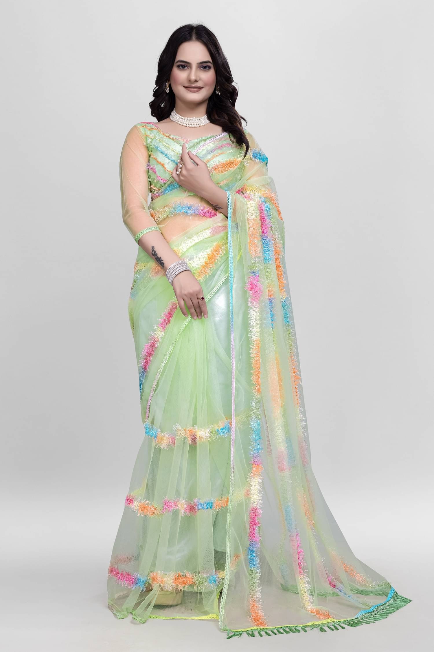 JULEE Net Embroidered Saree With Unstitched Blouse Piece ( Sea Green ) JULEE Net Embroidered Saree With Unstitched Blouse Piece ( Sea Green )