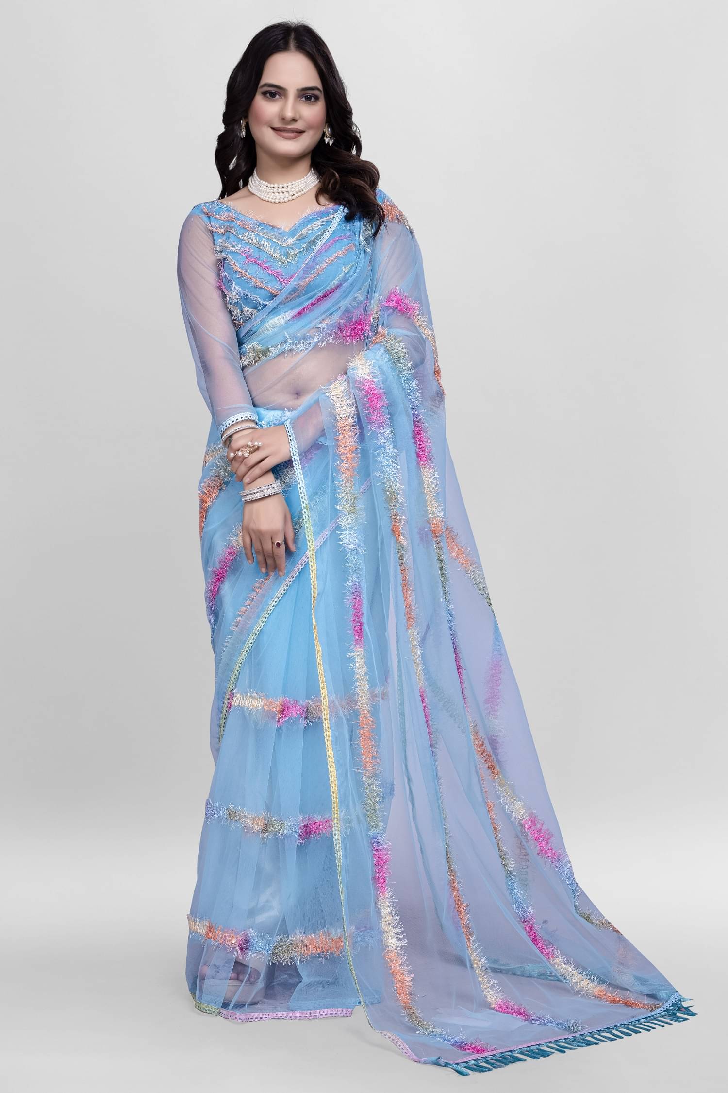 JULEE Net Embroidered Saree With Unstitched Blouse Piece ( SkyBlue ) JULEE Net Embroidered Saree With Unstitched Blouse Piece ( SkyBlue )