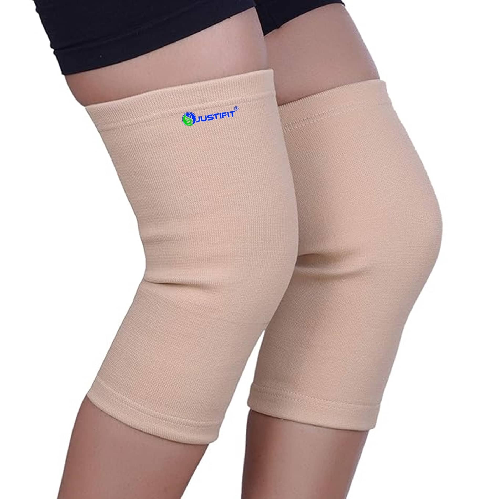 JUSTIFIT Unisex Sports Knee Supports Pair of 1 Beige ( XL - Size )