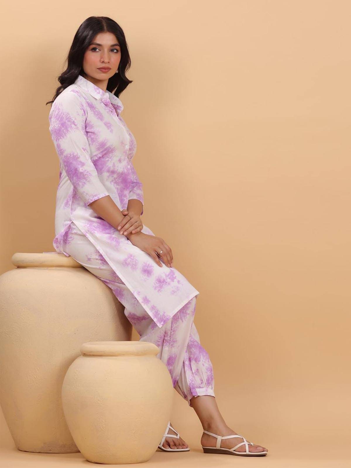     			Janasya Cotton Dyed Kurti With Pants Women's Stitched Salwar Suit - White ( Pack of 1 )