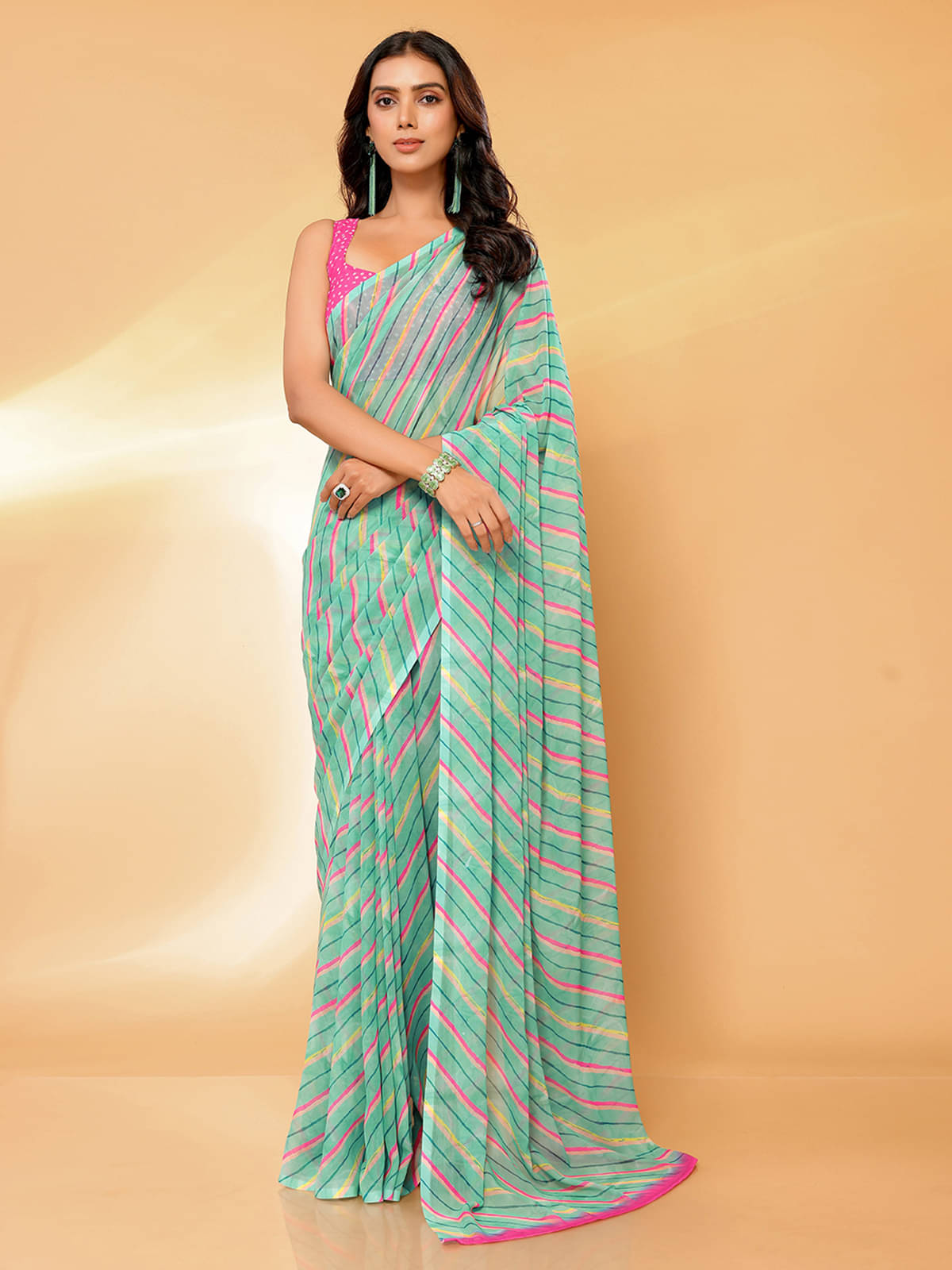 Janasya Georgette Printed Saree With Unstitched Blouse Piece ( Green ) Janasya Georgette Printed Saree With Unstitched Blouse Piece ( Green )