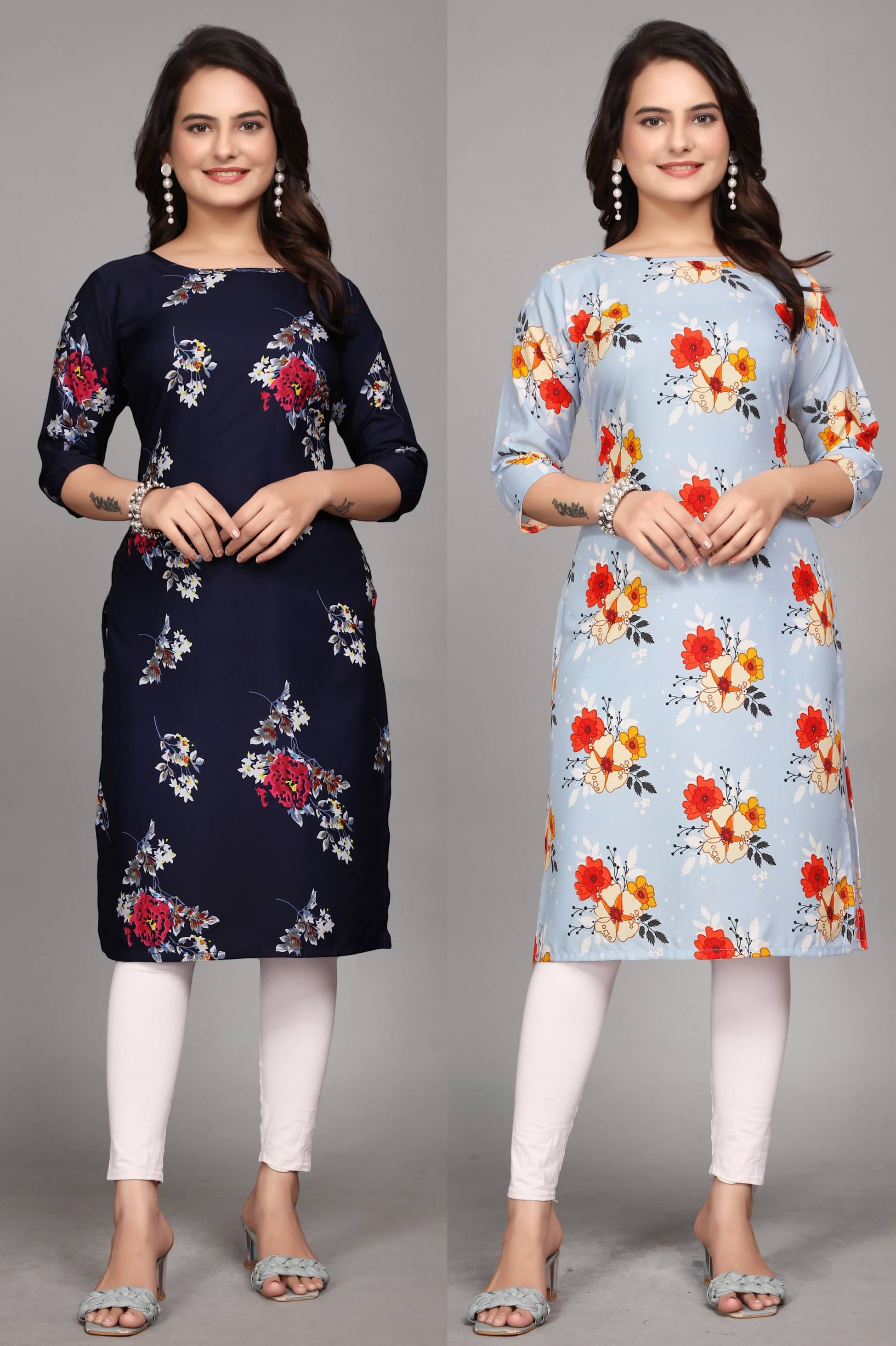 KALAVRITTA Pack of 2 Crepe Printed Straight Women's Kurti - ( Multicoloured ) KALAVRITTA Pack of 2 Crepe Printed Straight Women's Kurti - ( Multicoloured )