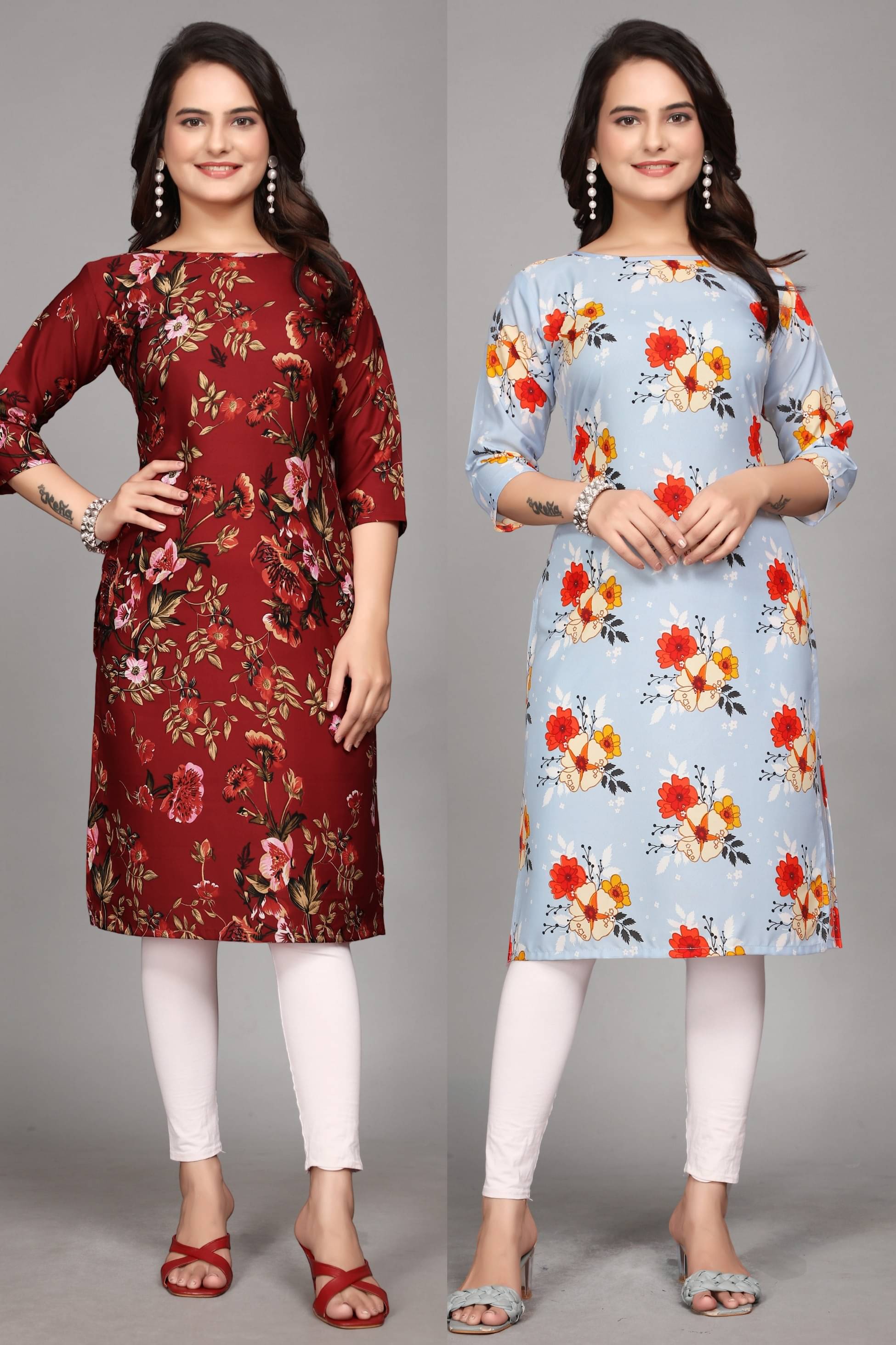 KALAVRITTA Pack of 2 Crepe Printed Straight Women's Kurti - ( Multicoloured )     			KALAVRITTA Pack of 2 Crepe Printed Straight Women's Kurti - ( Multicoloured )