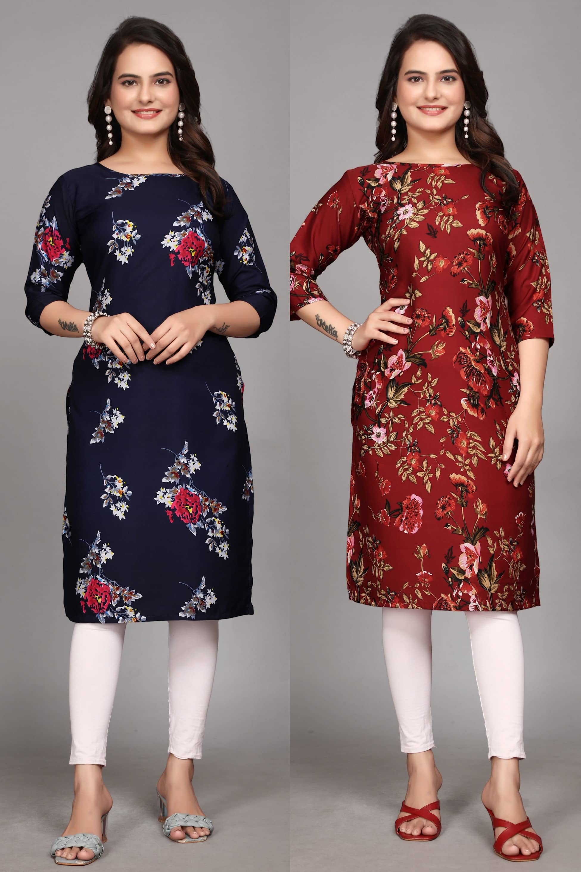 KALAVRITTA Pack of 2 Crepe Printed Straight Women's Kurti - ( Multicoloured ) - Kurtis, Tunics | Buy online on ZillyBuy