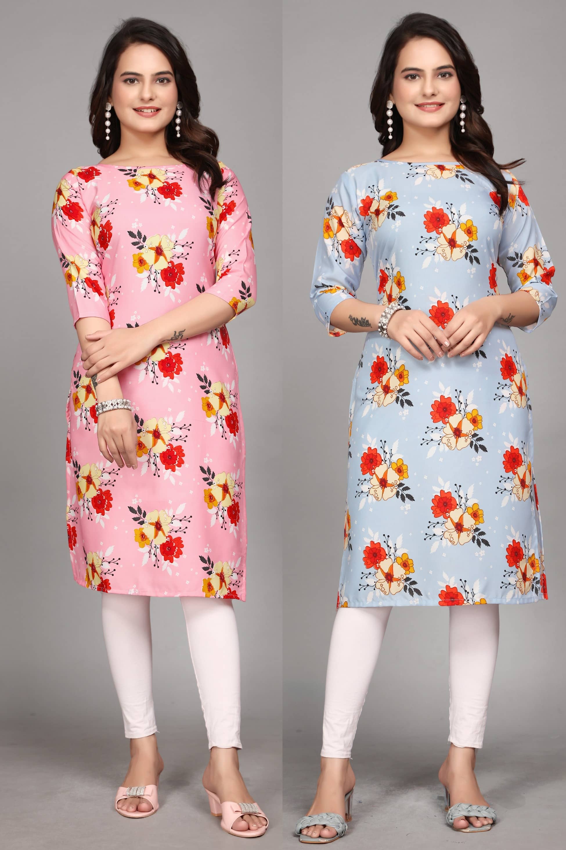 KALAVRITTA Pack of 2 Crepe Printed Straight Women's Kurti - ( Multicoloured ) - Kurtis, Tunics | Buy online on ZillyBuy