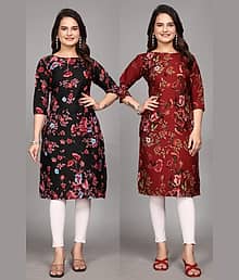 KALAVRITTA Pack of 2 Crepe Printed Straight Women's Kurti - ( Multicoloured )