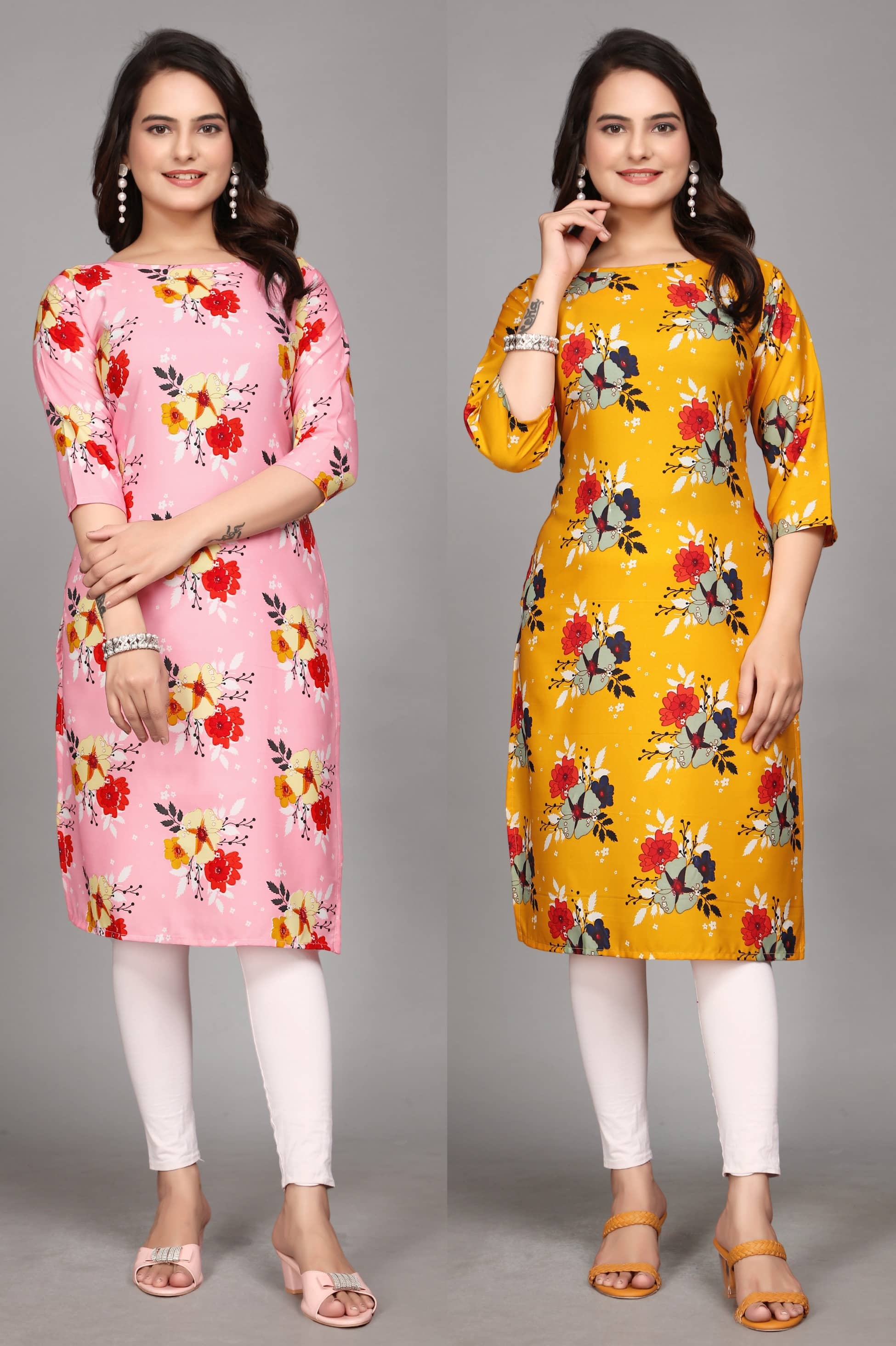 KALAVRITTA Pack of 2 Crepe Printed Straight Women's Kurti - ( Multicoloured ) - Kurtis, Tunics | Buy online on ZillyBuy