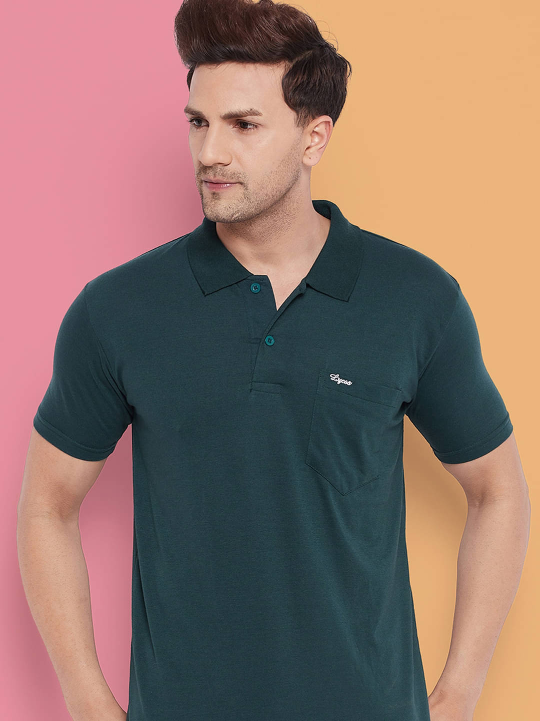 Lycos Pack of 1 Cotton Blend Regular Fit Solid Half Sleeves Men's Polo T Shirt ( Dark Green ) Lycos Pack of 1 Cotton Blend Regular Fit Solid Half Sleeves Men's Polo T Shirt ( Dark Green )
