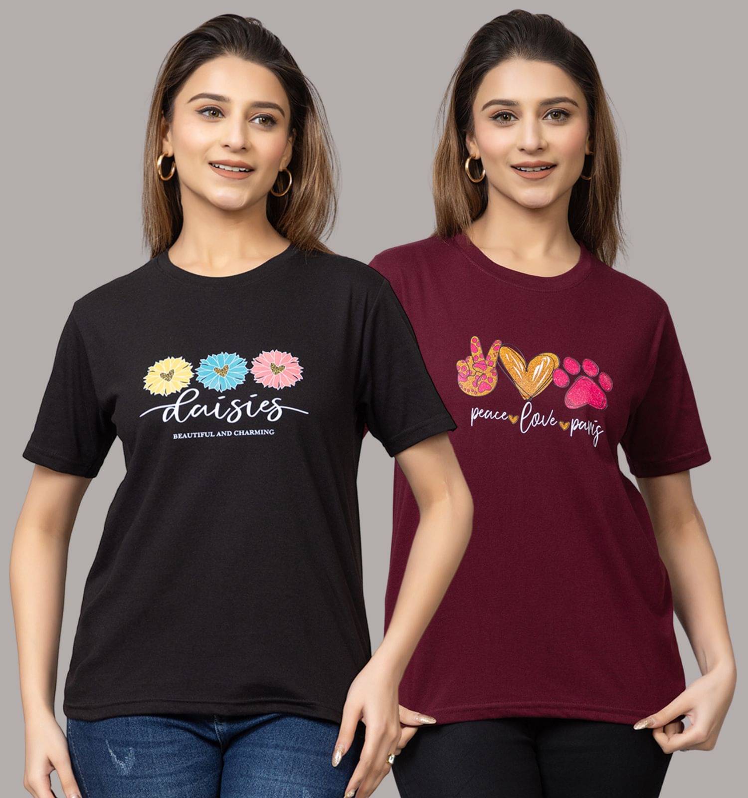     			MISDYNAMIC Women Cotton Printed Regular Fit Round Neck T-Shirt ( Multicolor )