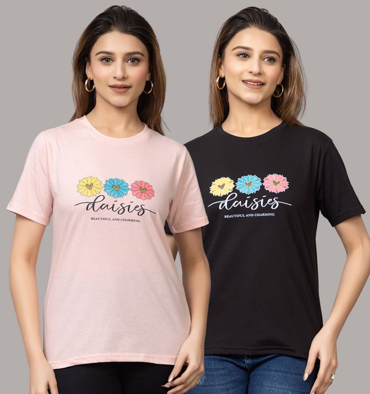 MISDYNAMIC Women Cotton Printed Regular Fit Round Neck T-Shirt ( Multicolor 2 )