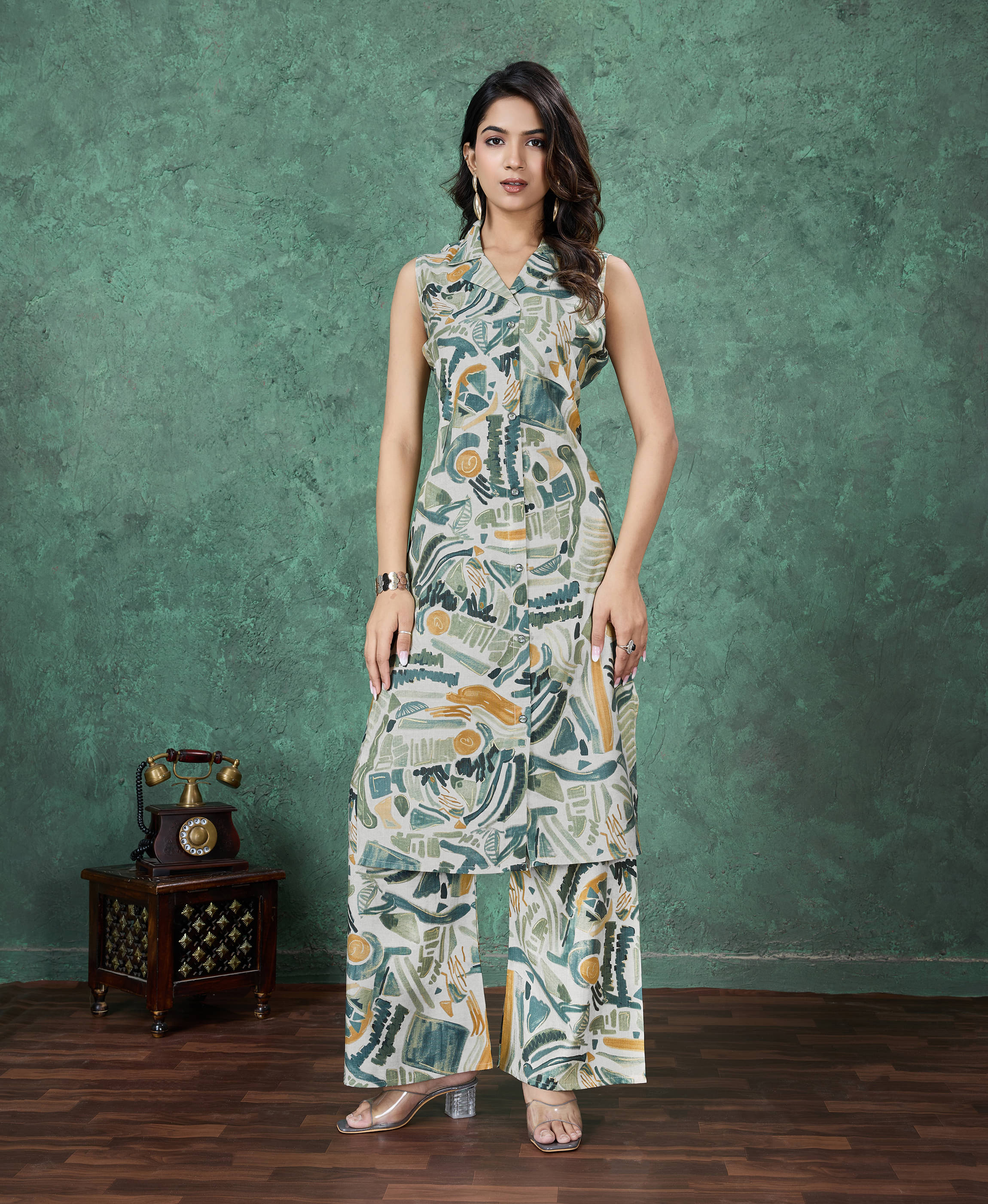     			MOJILAA Viscose Printed Kurti With Palazzo Women's Stitched Salwar Suit - Green ( Pack of 1 )