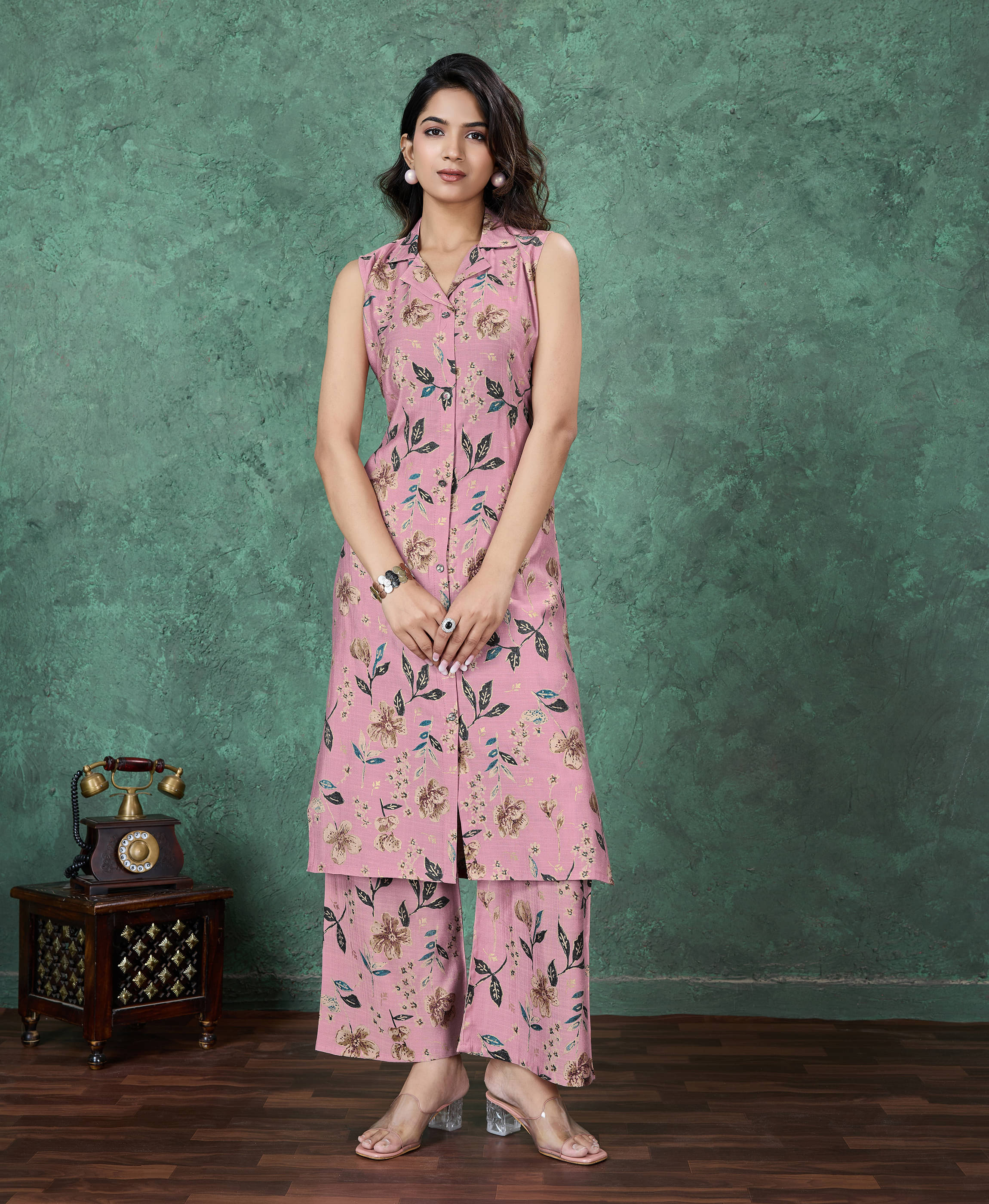     			MOJILAA Viscose Printed Kurti With Palazzo Women's Stitched Salwar Suit - Mauve ( Pack of 1 )