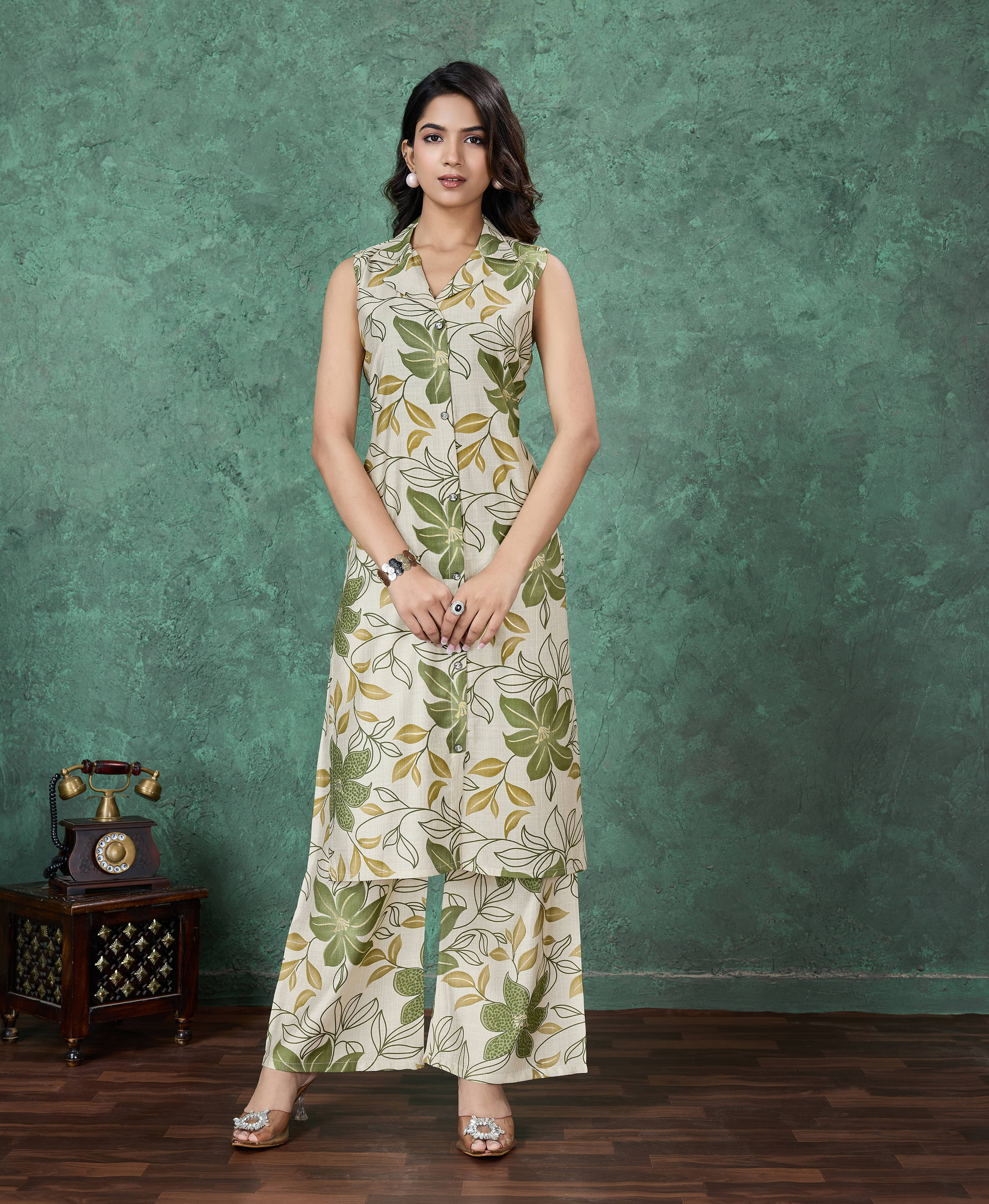 MOJILAA Viscose Printed Kurti With Palazzo Women's Stitched Salwar Suit - Olive ( Pack of 1 ) MOJILAA Viscose Printed Kurti With Palazzo Women's Stitched Salwar Suit - Olive ( Pack of 1 )