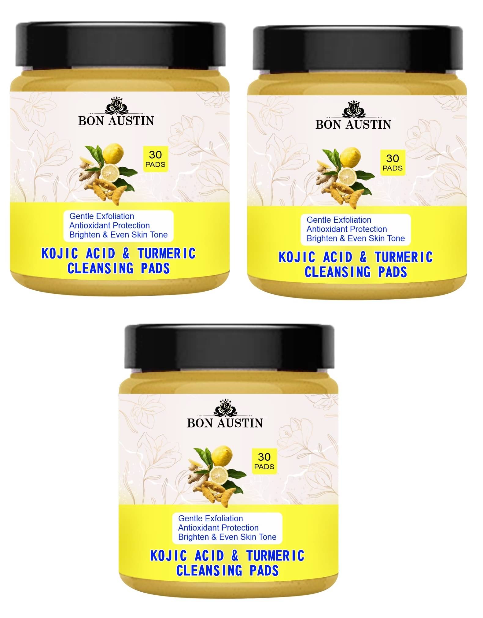     			Makeup Removal Cleansing pads with Kojic Acid & Turmeric Extract for All Skin Types Reduce Acne, Pigmentations & Dark Spots 30Pcs Pack of 3