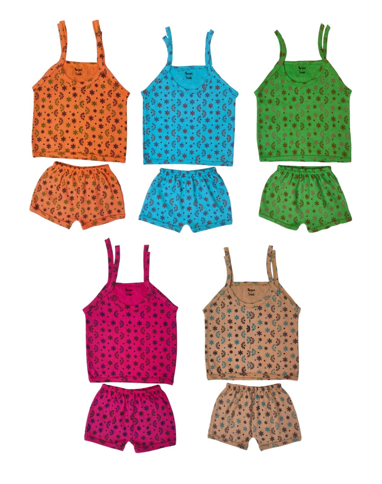 NARPAVI TRENDS Pack of 5 Unisex for Baby Cotton Top & Shorts ( Multicolor )