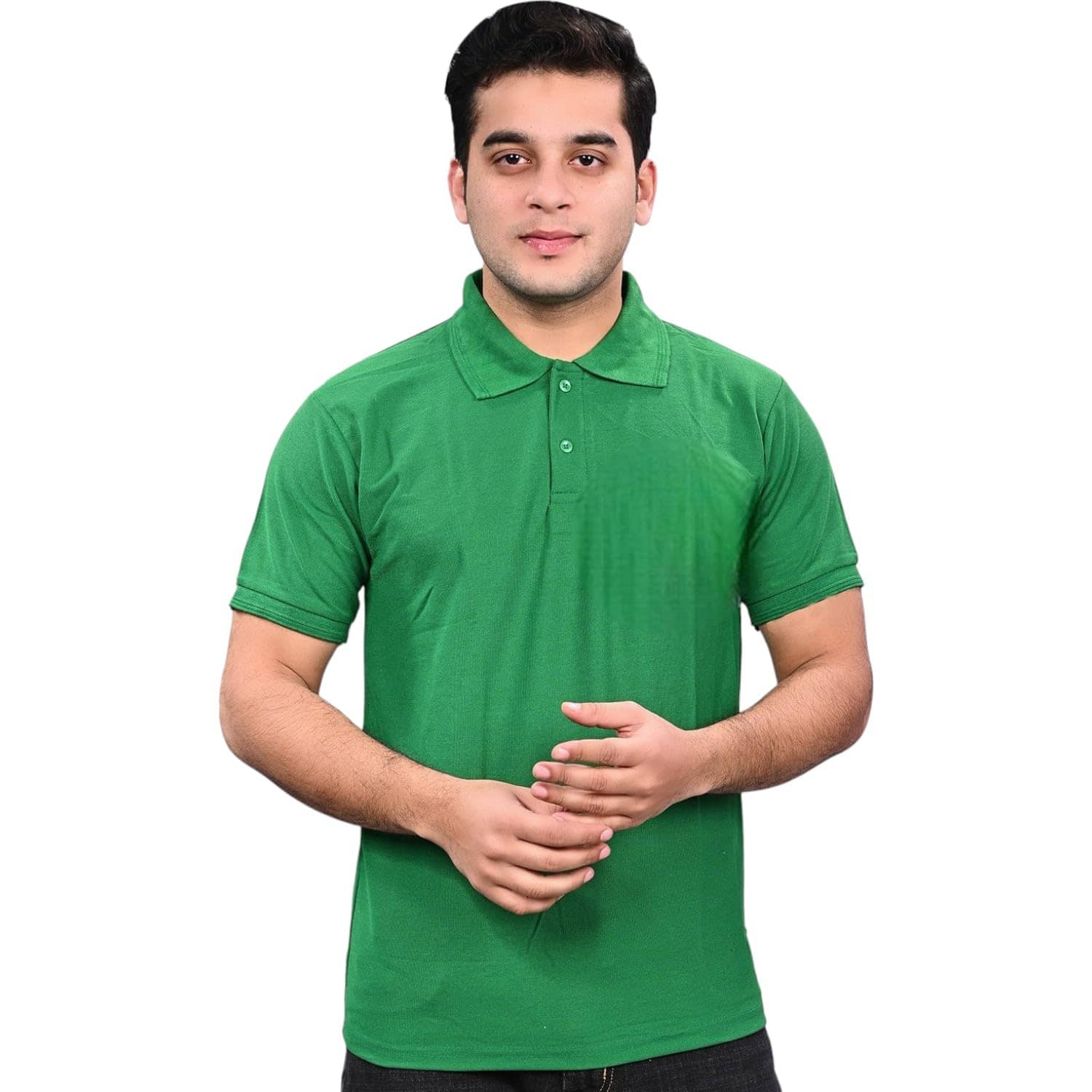 NEOCARDIN Pack of 1 Cotton Blend Regular Fit Solid Half Sleeves Men's Polo T Shirt ( Green )