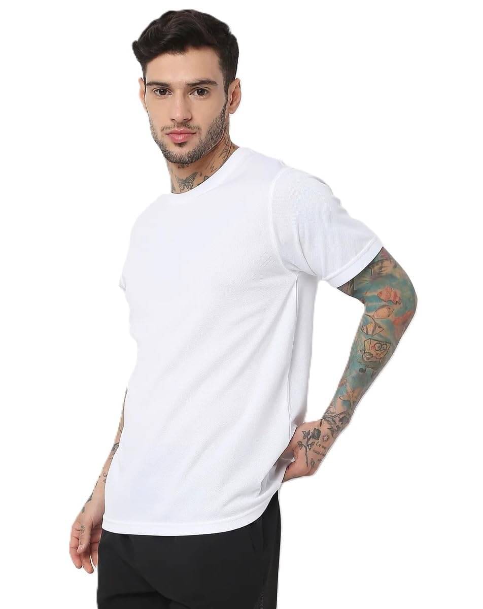 NEOCARDIN Polyester Regular Fit Solid Half Sleeves Men's Round T-Shirt - Off White ( Pack of 1 ) NEOCARDIN Polyester Regular Fit Solid Half Sleeves Men's Round T-Shirt - Off White ( Pack of 1 )