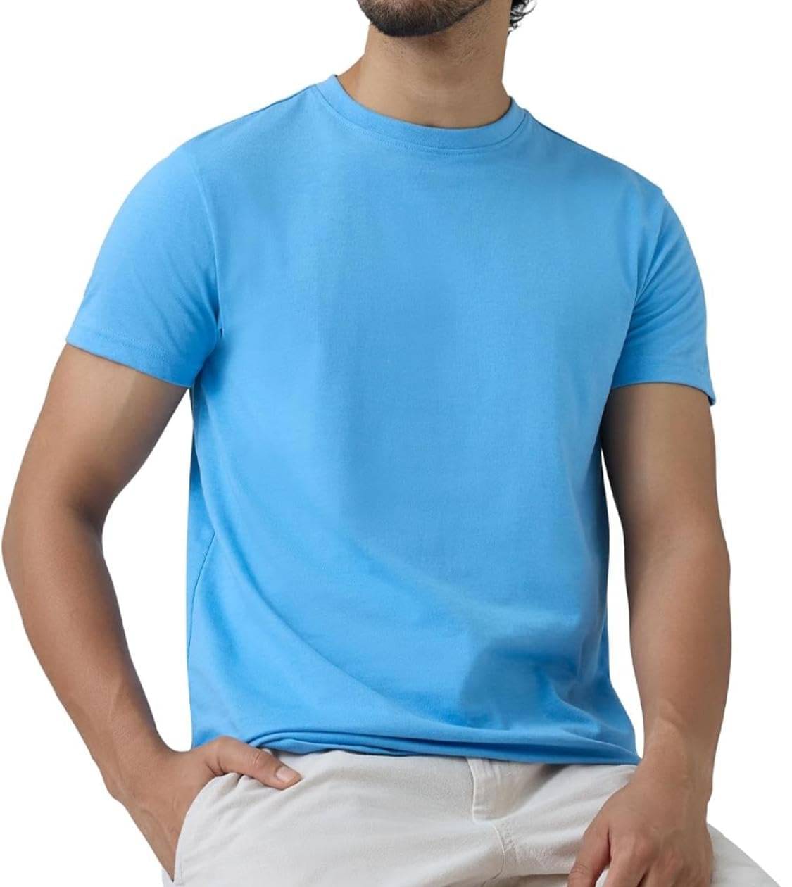 NEOCARDIN Polyester Regular Fit Solid Half Sleeves Men's Round T-Shirt - Light Blue ( Pack of 1 ) NEOCARDIN Polyester Regular Fit Solid Half Sleeves Men's Round T-Shirt - Light Blue ( Pack of 1 )