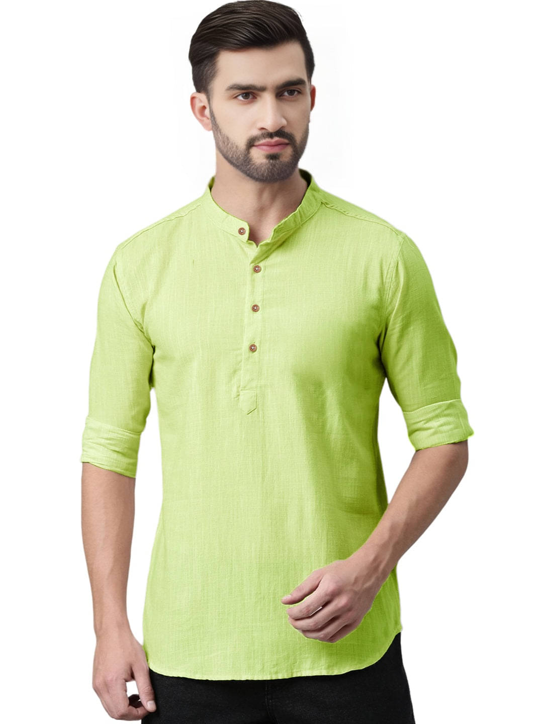 Navkanj Light Green Cotton Blend Men's Shirt Style Kurta ( Pack of 1 ) Navkanj Light Green Cotton Blend Men's Shirt Style Kurta ( Pack of 1 )