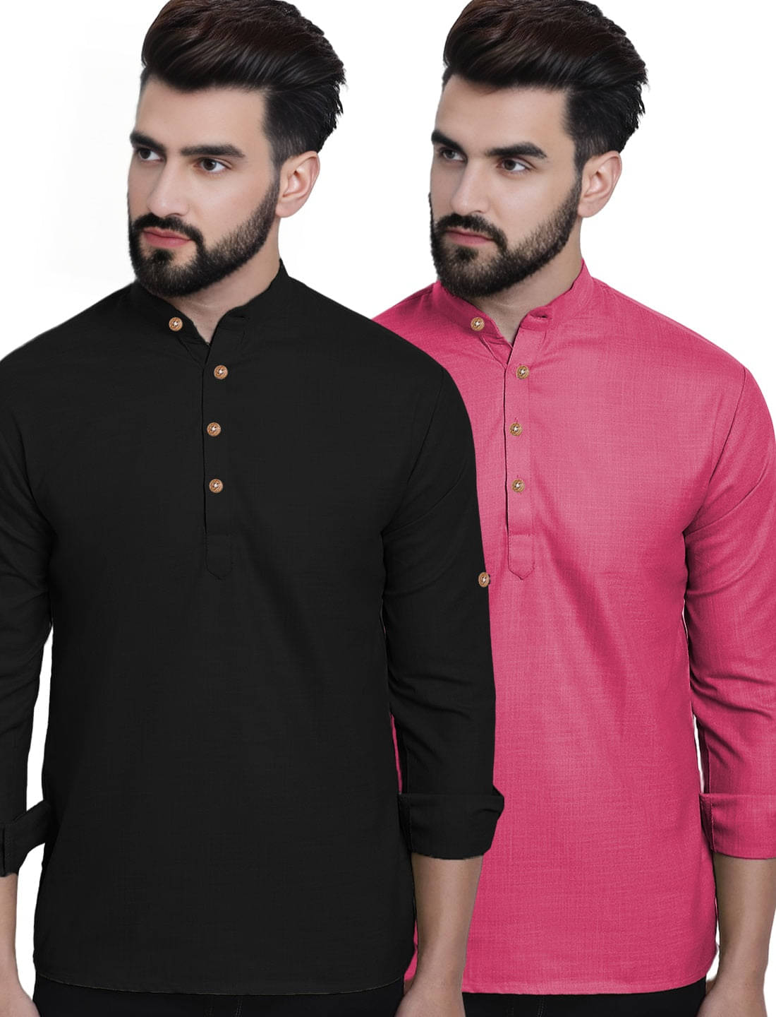 Navkanj Pink Cotton Blend Men's Shirt Style Kurta ( Pack of 2 ) Navkanj Pink Cotton Blend Men's Shirt Style Kurta ( Pack of 2 )