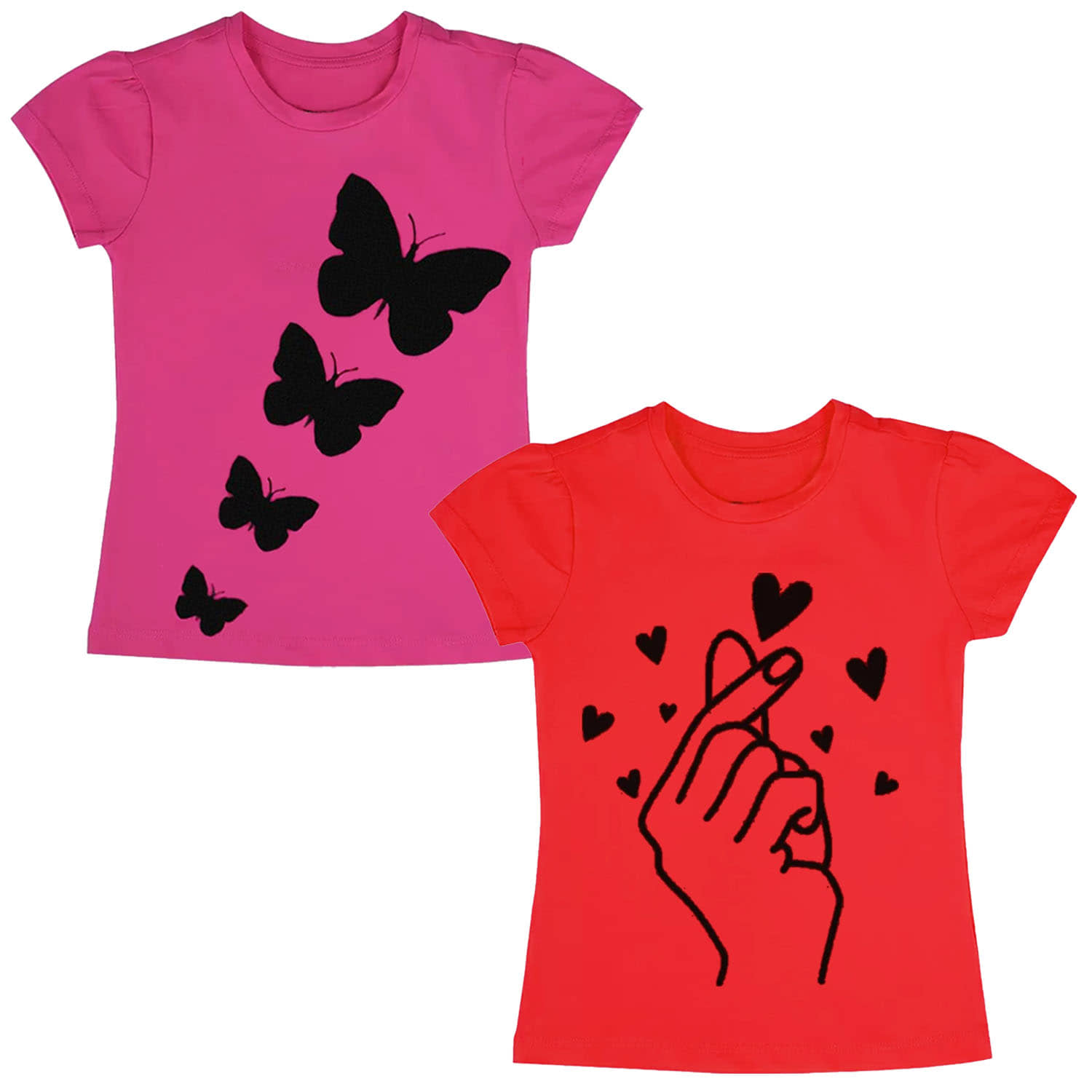 Neduvel Pack of 2 Girls Cotton T-Shirt ( Multicolor 9 )