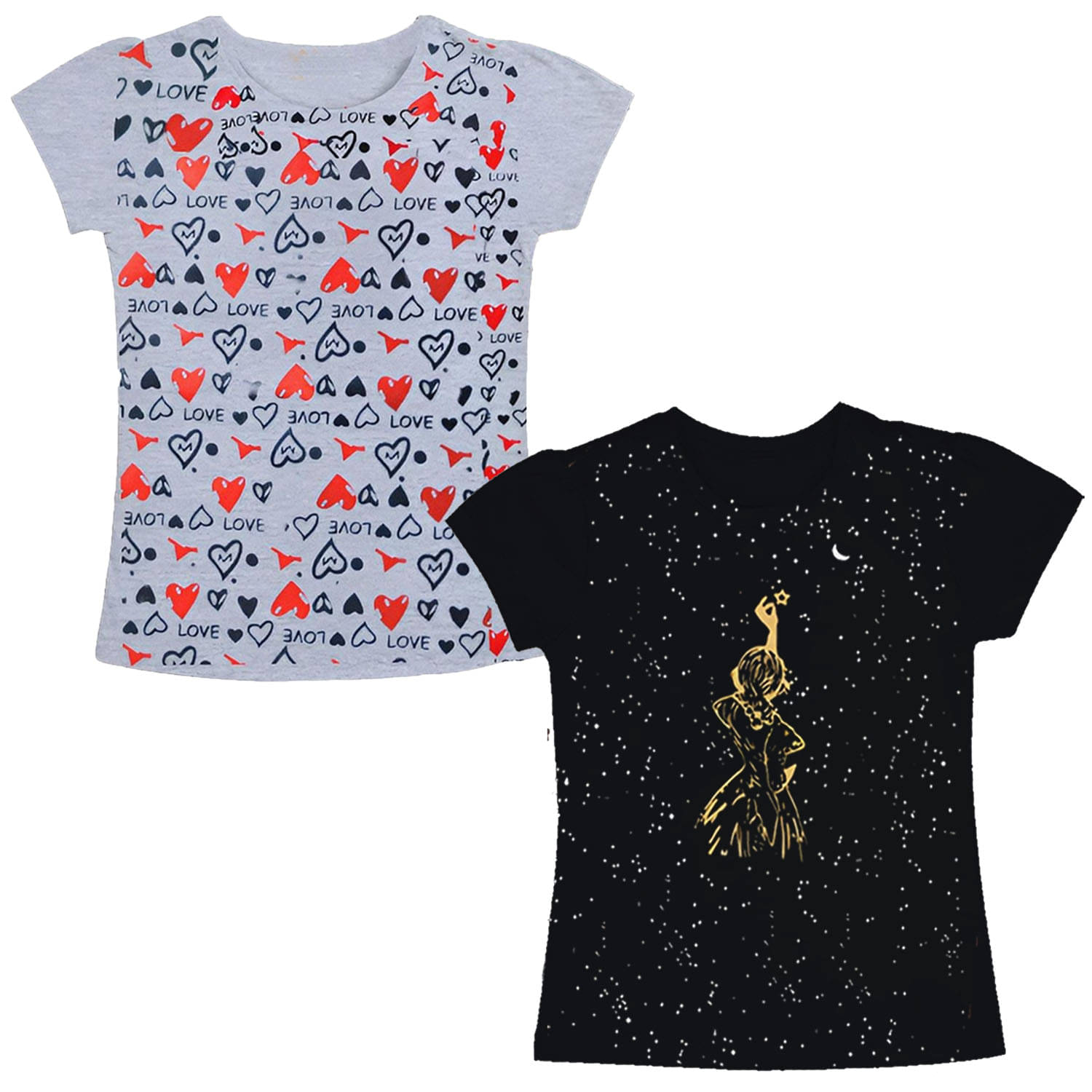     			Neduvel Pack of 2 Girls Cotton T-Shirt ( Multicolor 11 )