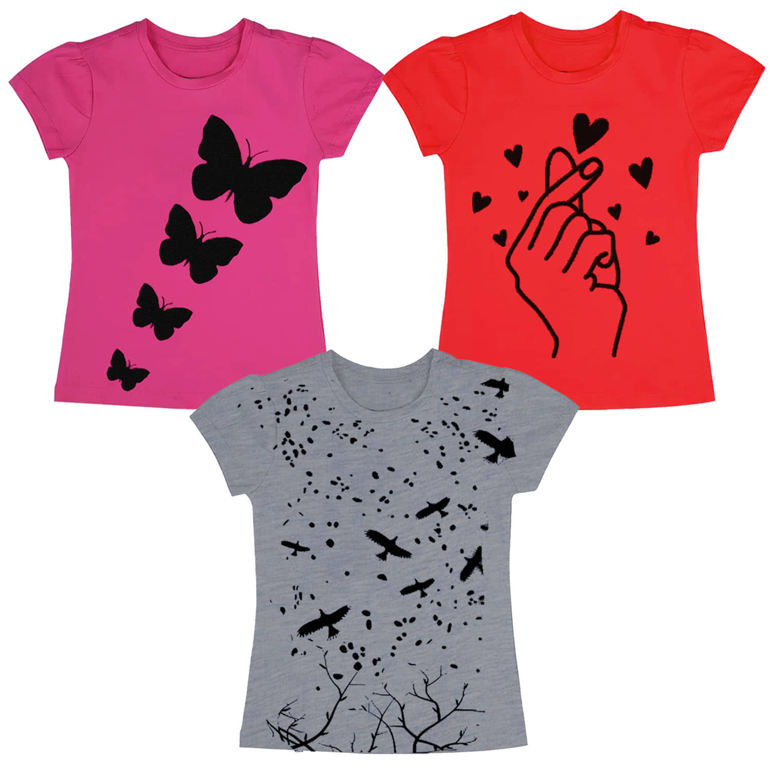 Neduvel Pack of 3 Girls Cotton T-Shirt ( Multicolor 13 )