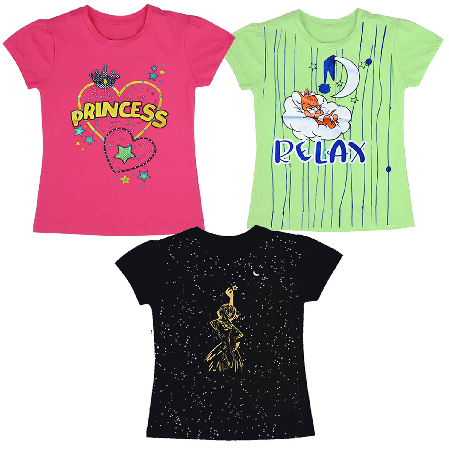     			Neduvel Pack of 3 Girls Cotton T-Shirt ( Multicolor 4 )