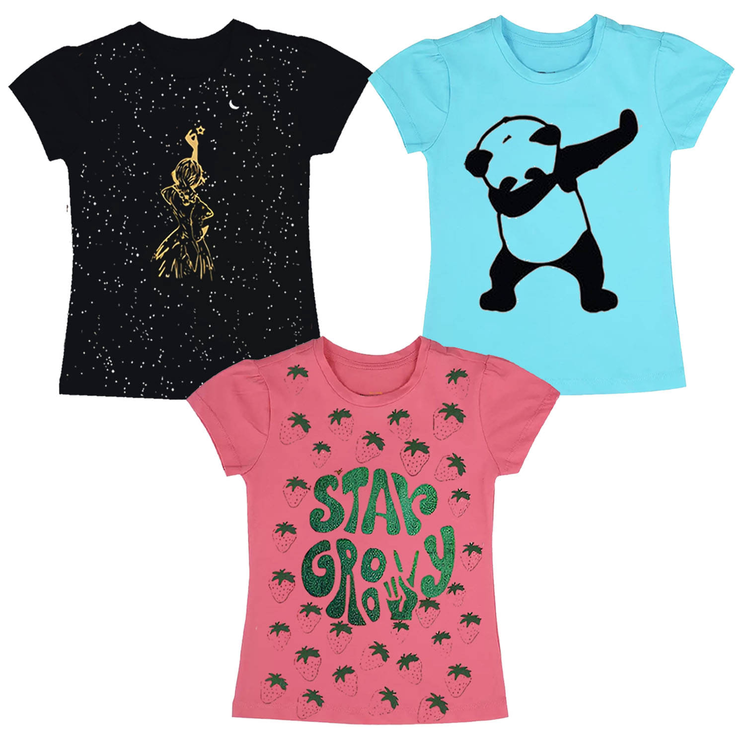     			Neduvel Pack of 3 Girls Cotton T-Shirt ( Multicolor 6 )