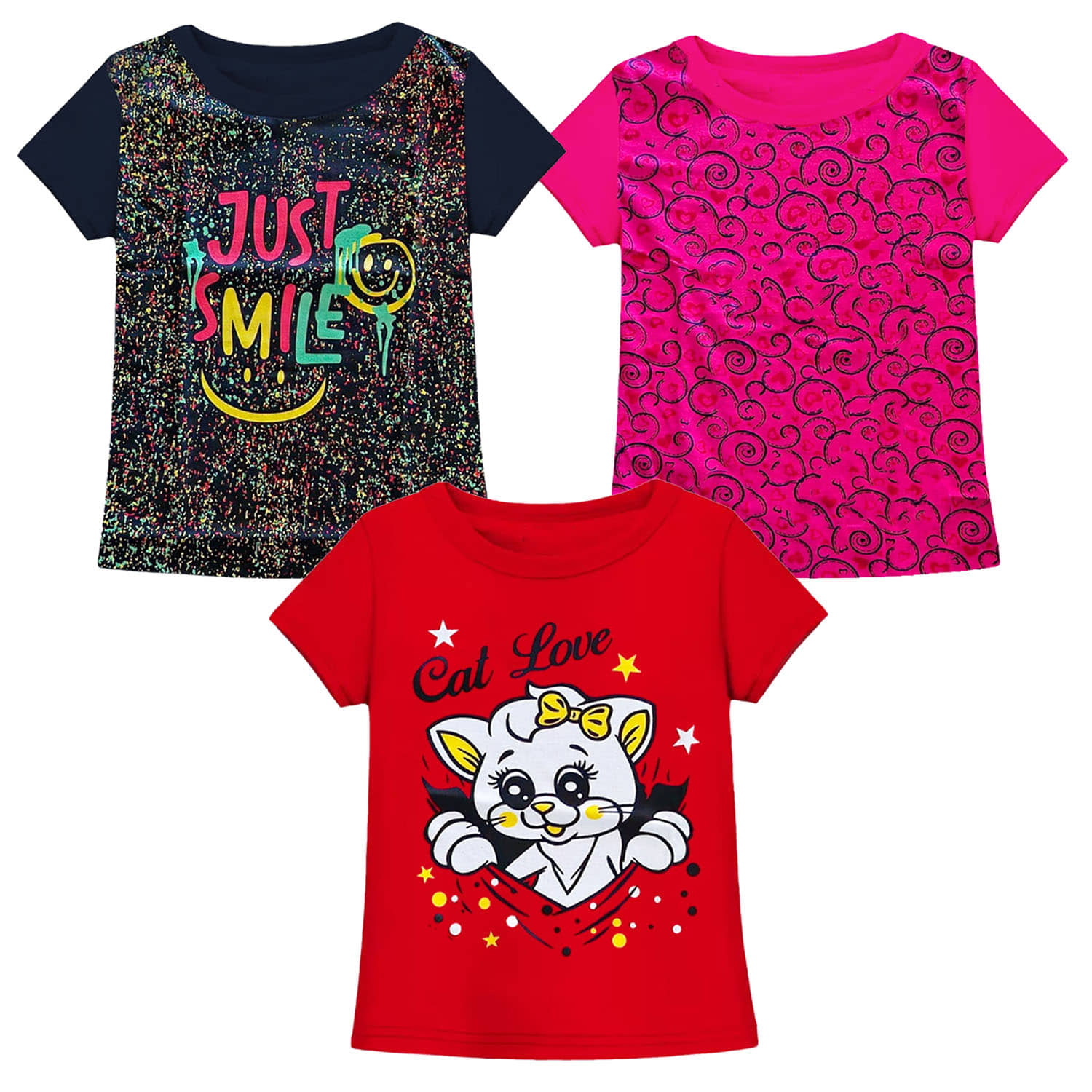 Neduvel Pack of 3 Girls Cotton T-Shirt ( Multicolor 13 )
