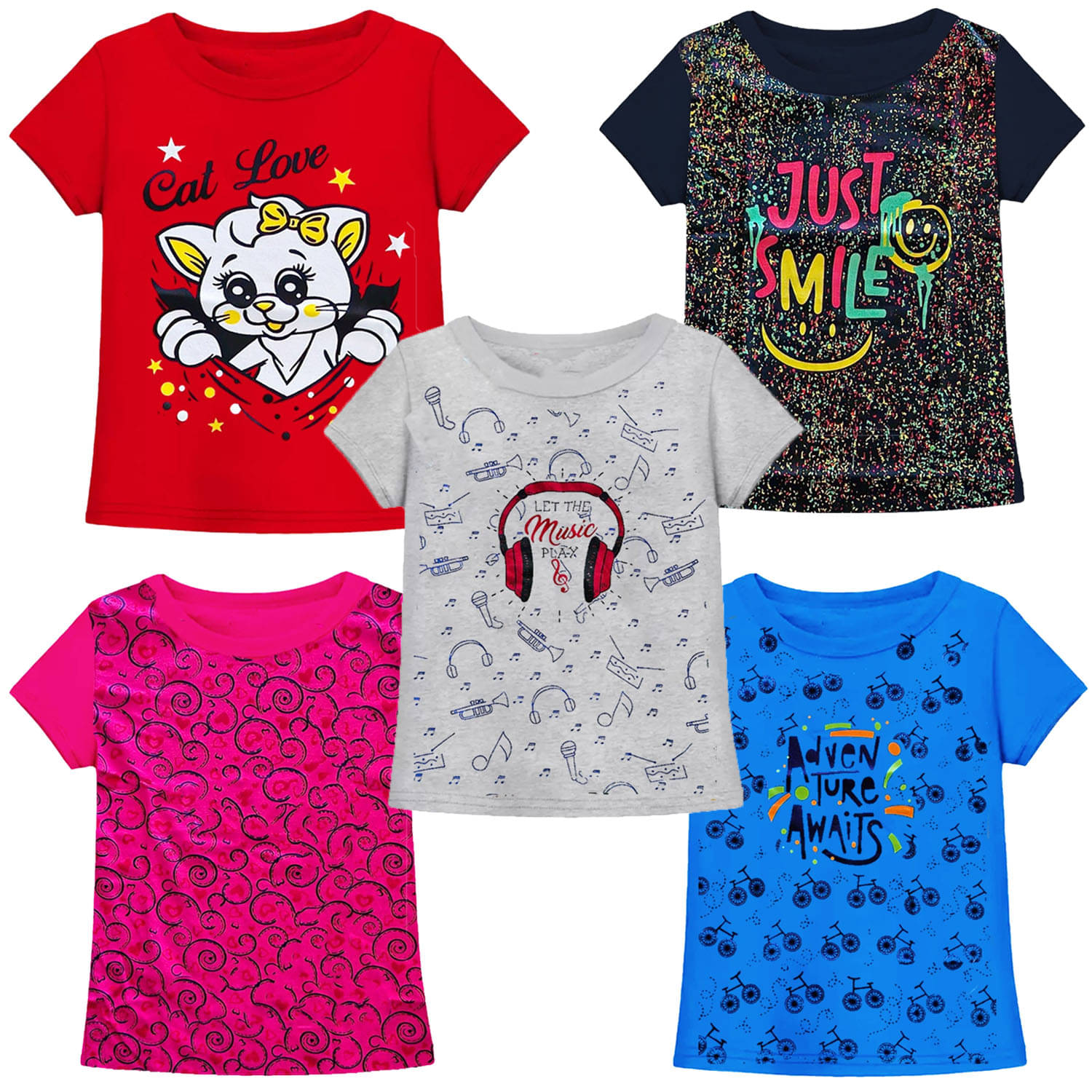     			Neduvel Pack of 5 Girls Cotton T-Shirt ( Multicolor 9 )