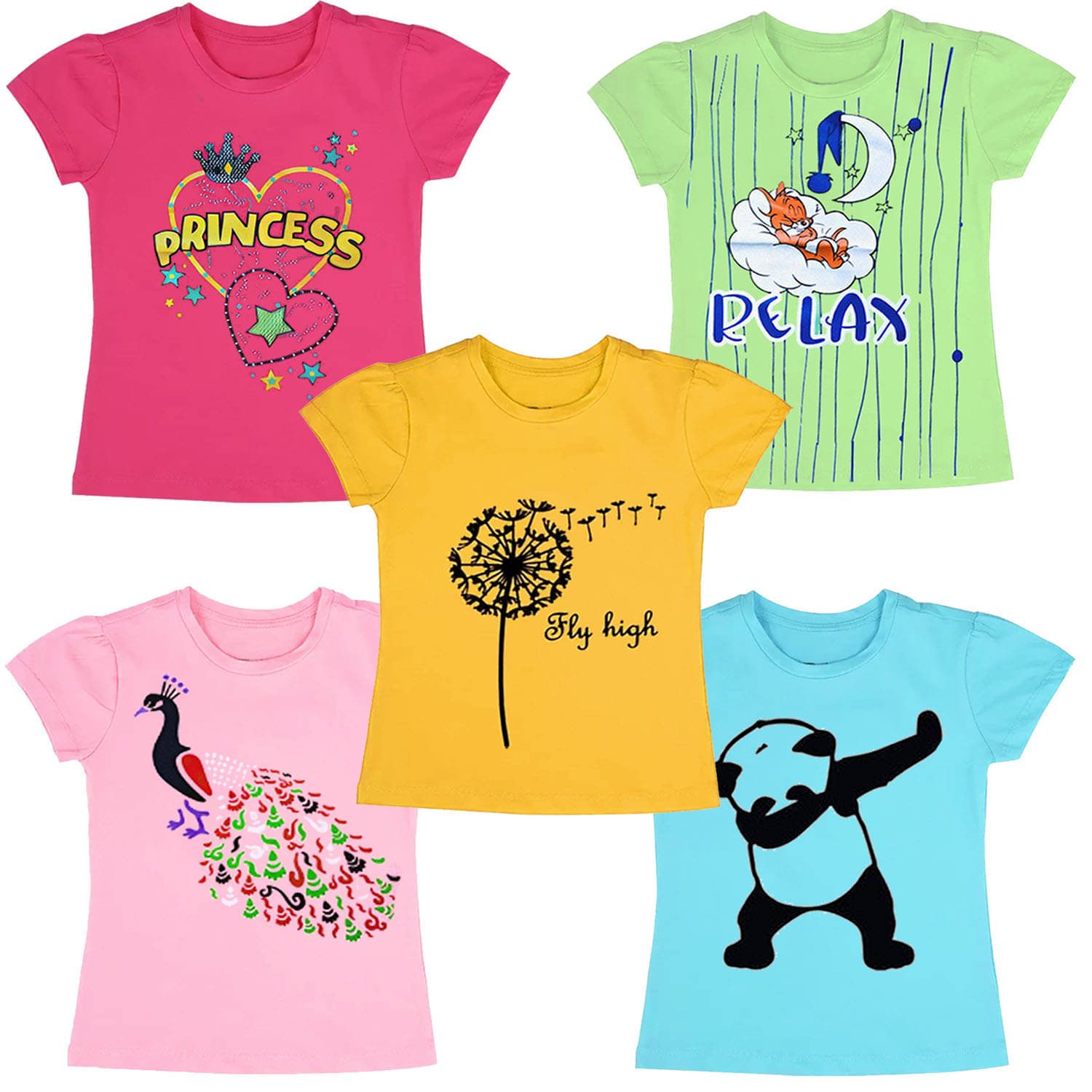     			Neduvel Pack of 5 Girls Cotton T-Shirt ( Multicolor 10 )