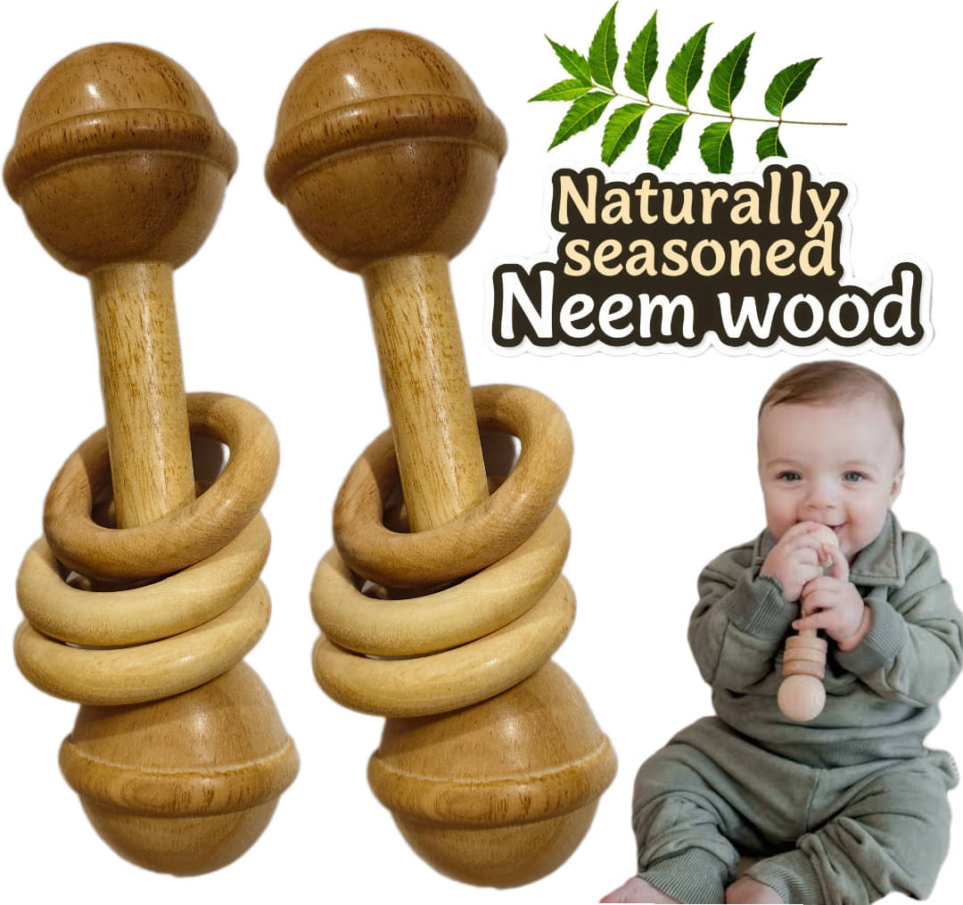 Neem Wood Rattle Pack of 2 – Natural & Safe Teething Toys for Babies Neem Wood Rattle Pack of 2 – Natural & Safe Teething Toys for Babies