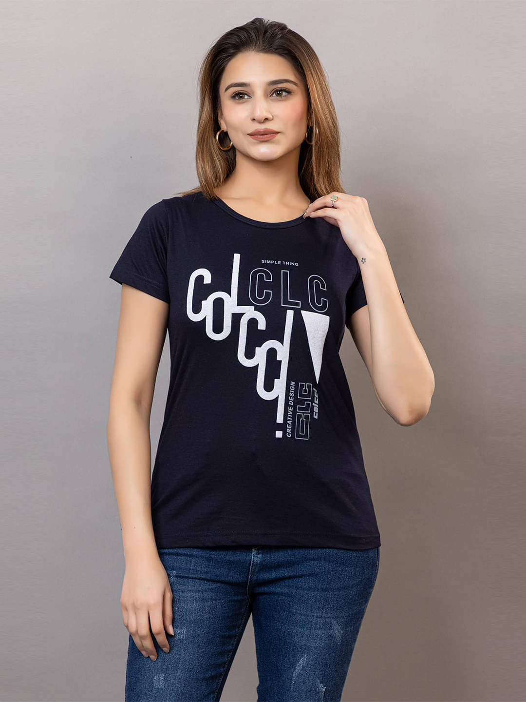 PROBASIC Women Cotton Blend Printed Regular Fit Round Neck T-Shirt ( Black ) PROBASIC Women Cotton Blend Printed Regular Fit Round Neck T-Shirt ( Black )