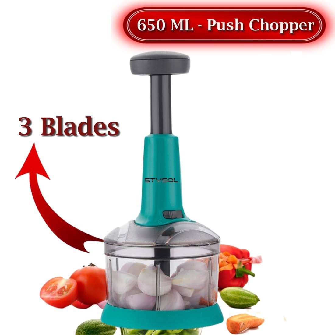 Stysol Push Chopper Green Plastic Mannual Chopper 650 ml ( Pack of 1 ) Stysol Push Chopper Green Plastic Mannual Chopper 650 ml ( Pack of 1 )
