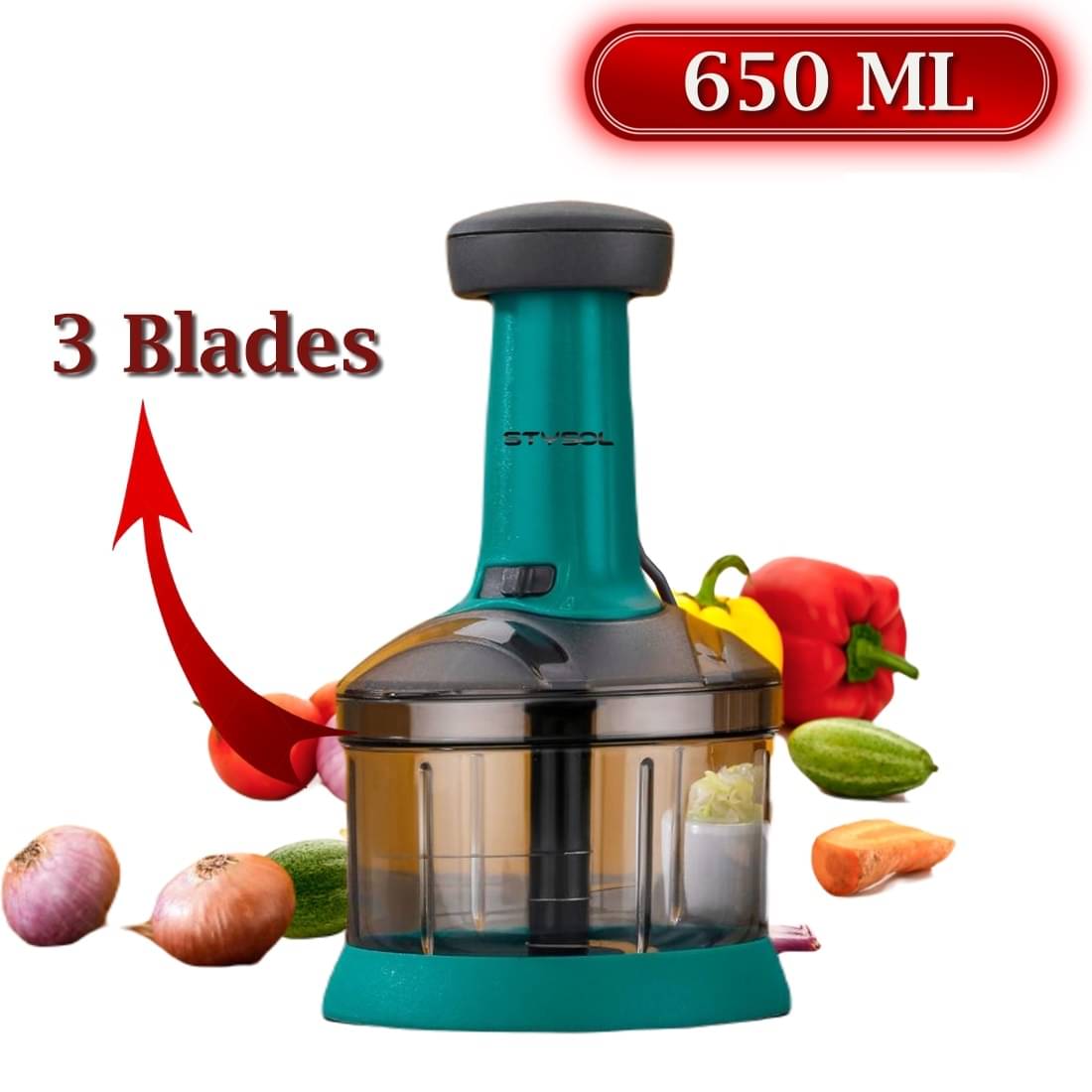 Stysol Push Chopper Green Plastic Mannual Chopper 650 ml ( Pack of 1 ) Stysol Push Chopper Green Plastic Mannual Chopper 650 ml ( Pack of 1 )