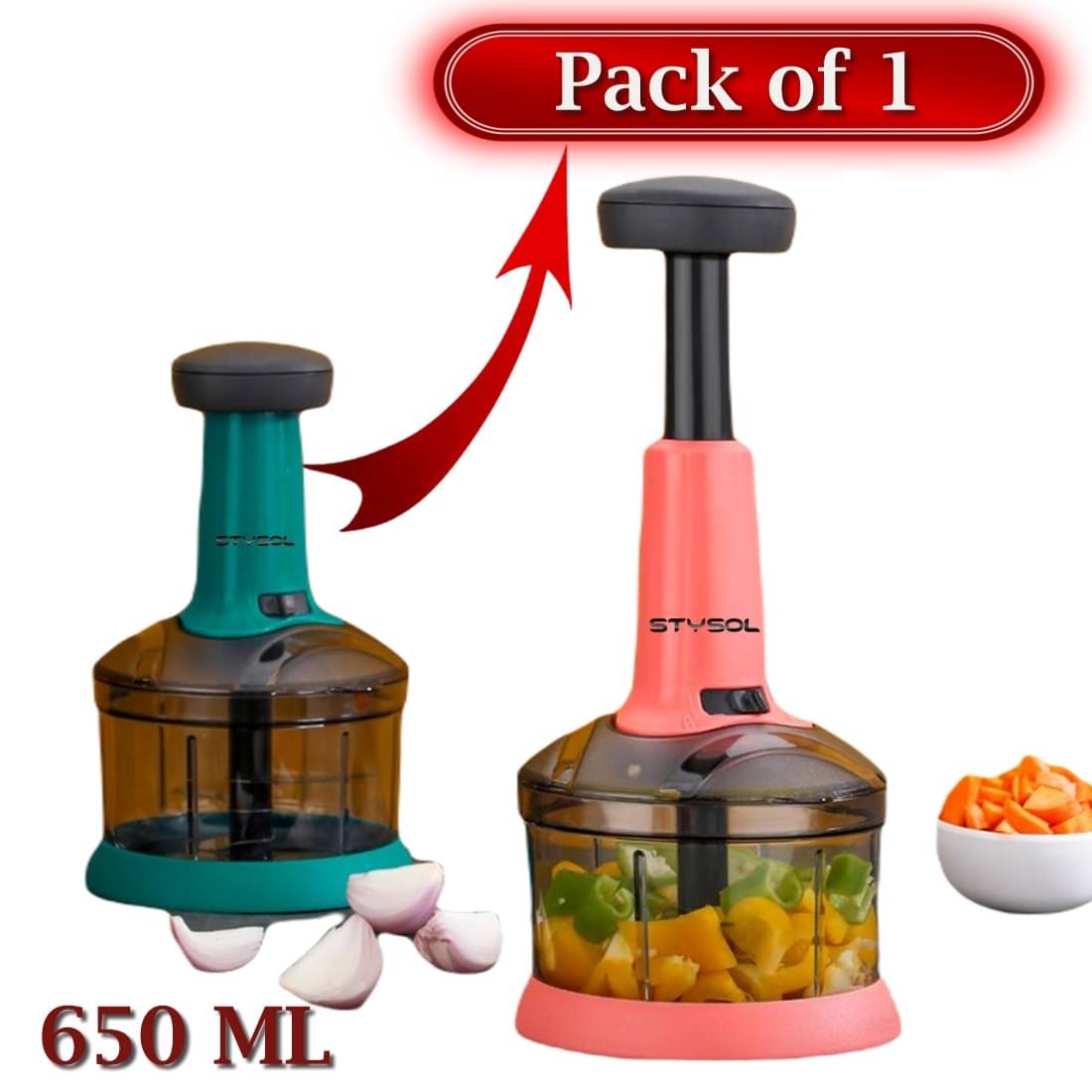 Stysol Push Chopper Green Plastic Mannual Chopper 650 ml ( Pack of 1 ) Stysol Push Chopper Green Plastic Mannual Chopper 650 ml ( Pack of 1 )