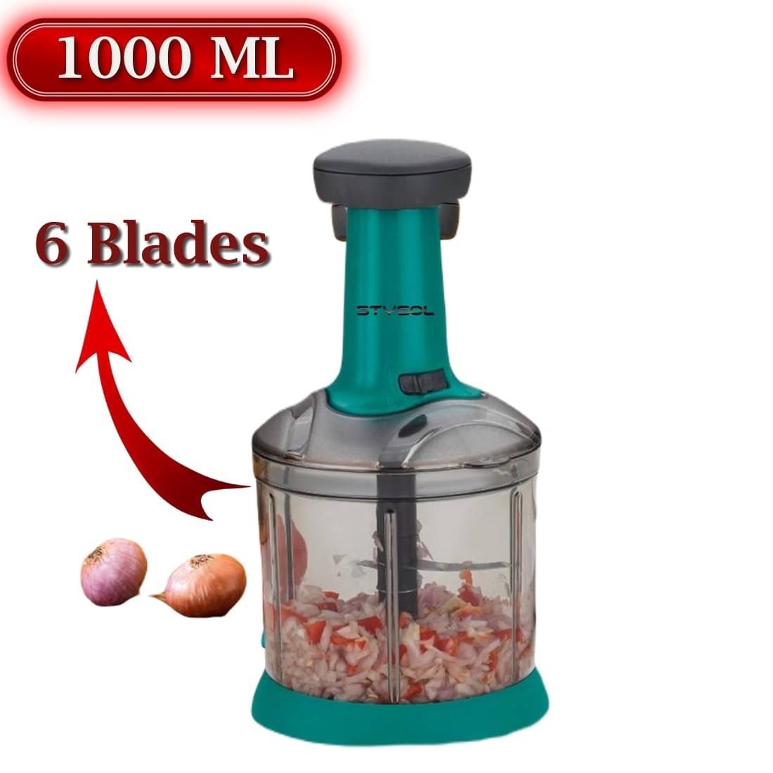 Stysol Push Chopper Green Plastic Mannual Chopper 1000 ml ( Pack of 1 ) Stysol Push Chopper Green Plastic Mannual Chopper 1000 ml ( Pack of 1 )
