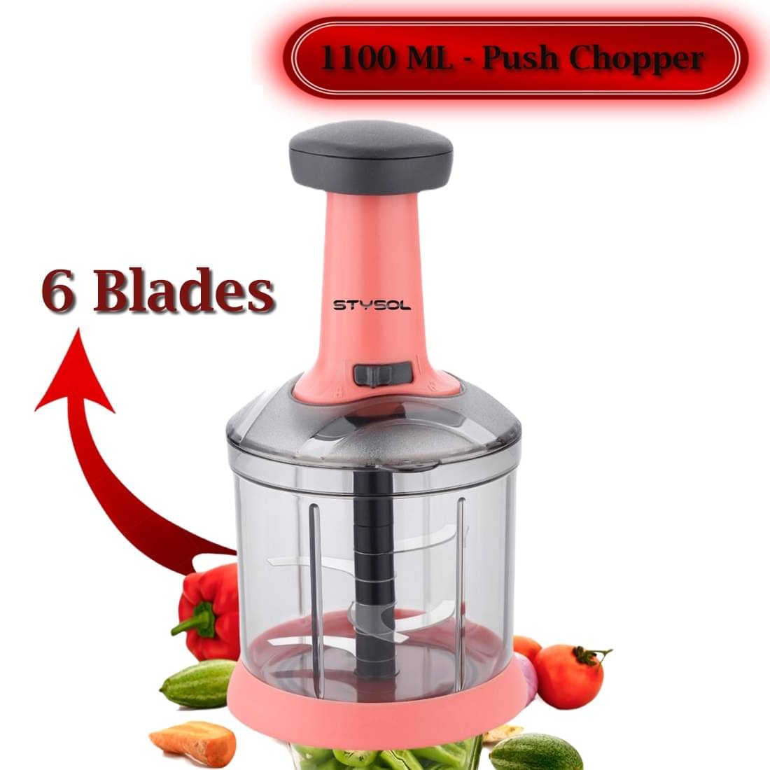 Stysol Push Chopper Pink Plastic Mannual Chopper 1100 ml ( Pack of 1 ) Stysol Push Chopper Pink Plastic Mannual Chopper 1100 ml ( Pack of 1 )