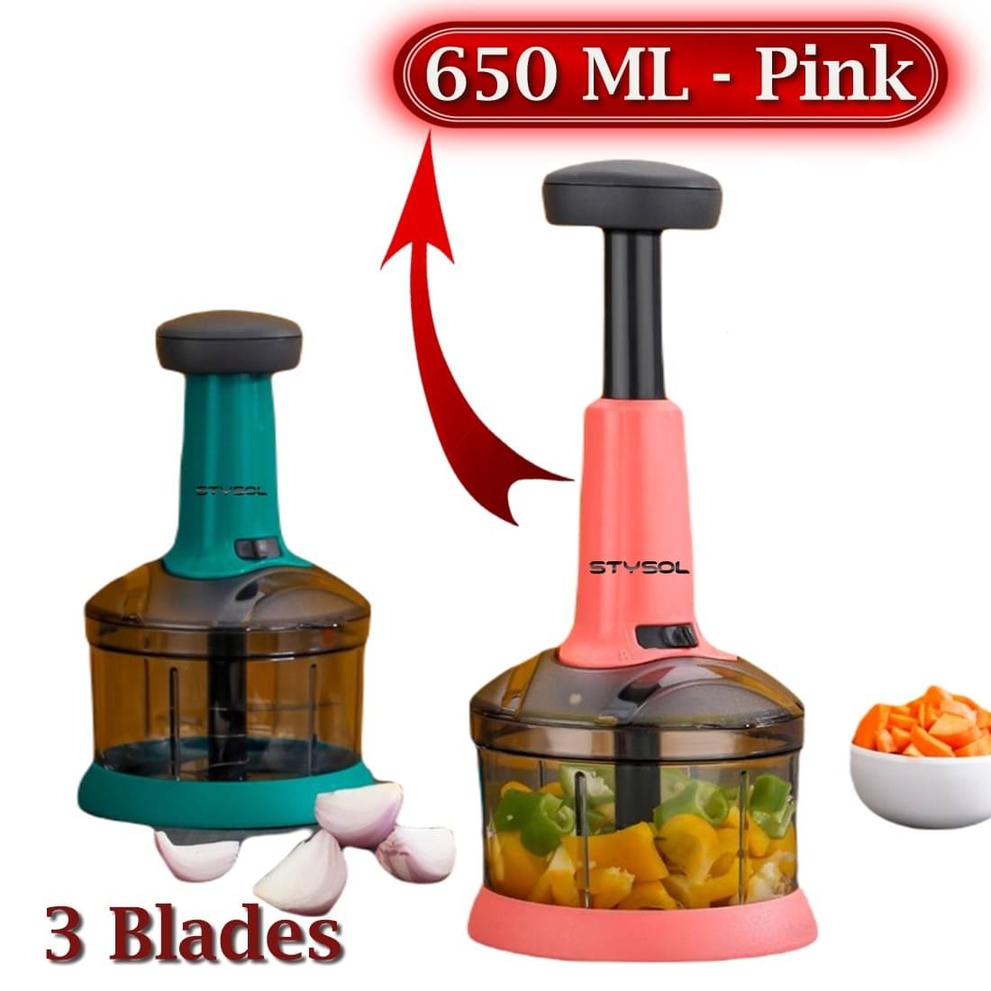 Stysol Push Chopper Pink Plastic Mannual Chopper 650 ml ( Pack of 1 ) Stysol Push Chopper Pink Plastic Mannual Chopper 650 ml ( Pack of 1 )