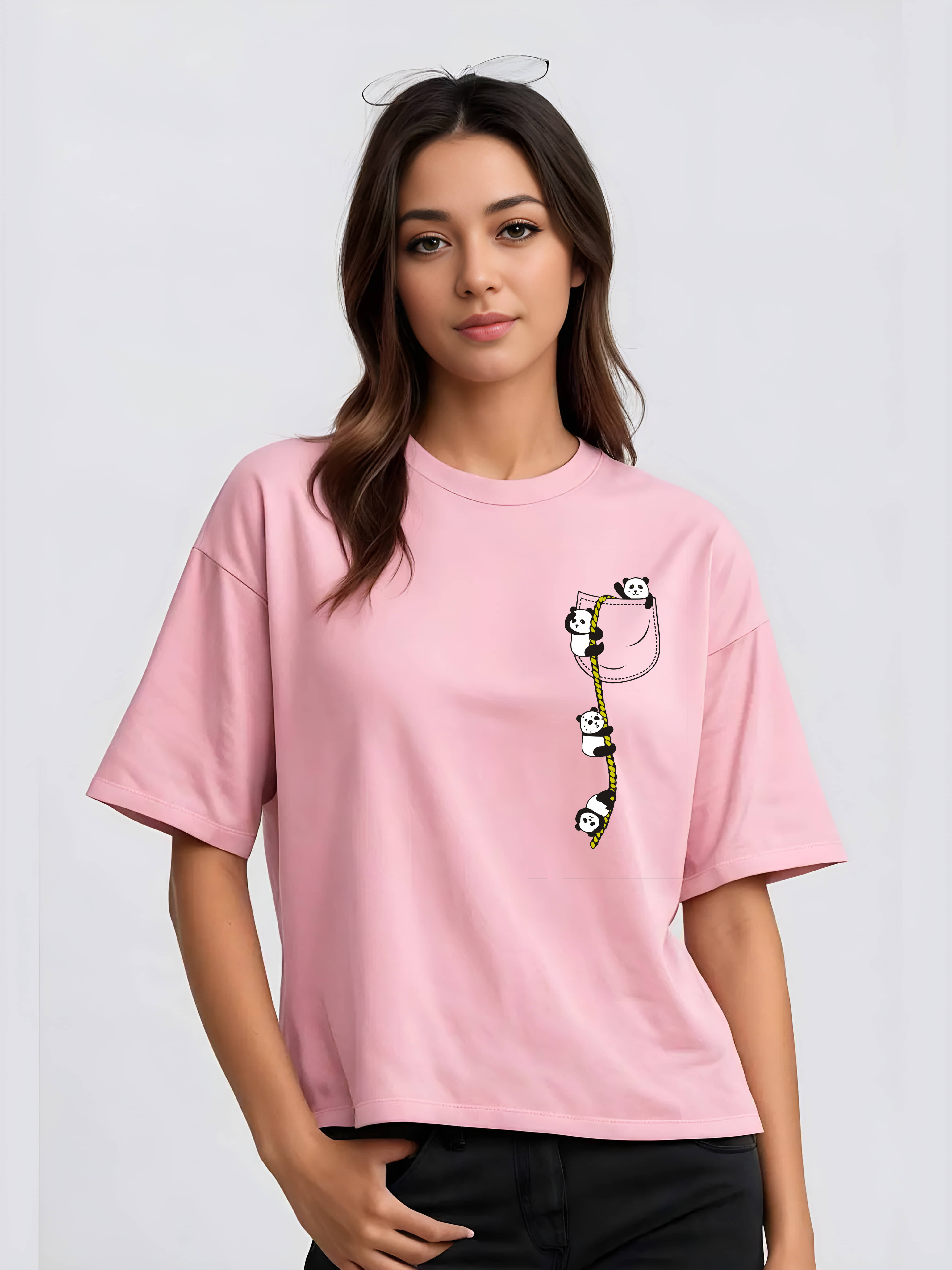TQH Women Cotton Blend Oversized Fit Round Neck T-Shirt ( Pink )