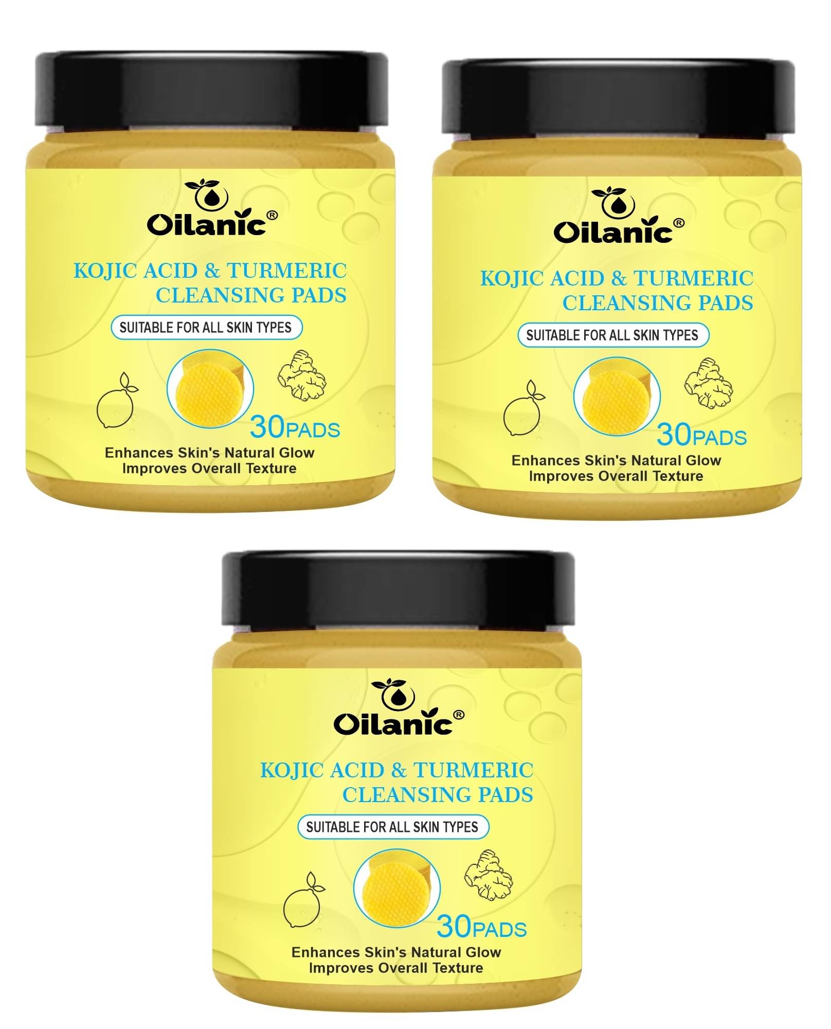 Turmeric Kojic Acid Pads, 30 Pcs Acid Turmeric Cleansing Pads, Turmeric Exfoliators, Foam Pads for Cleansing, Brightening, Moisturizing Pack of 3 Turmeric Kojic Acid Pads, 30 Pcs Acid Turmeric Cleansing Pads, Turmeric Exfoliators, Foam Pads for Cleansing, Brightening, Moisturizing Pack of 3
