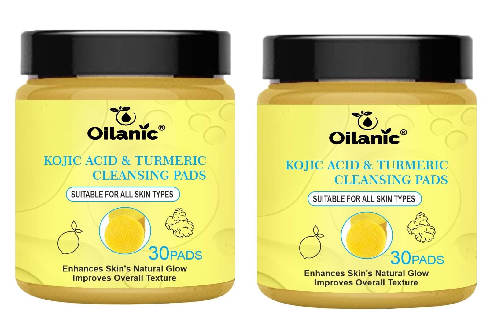 Turmeric Kojic Acid Pads, 30 Pcs Acid Turmeric Cleansing Pads, Turmeric Exfoliators, Foam Pads for Cleansing, Brightening, Moisturizing Pack of 2 Turmeric Kojic Acid Pads, 30 Pcs Acid Turmeric Cleansing Pads, Turmeric Exfoliators, Foam Pads for Cleansing, Brightening, Moisturizing Pack of 2