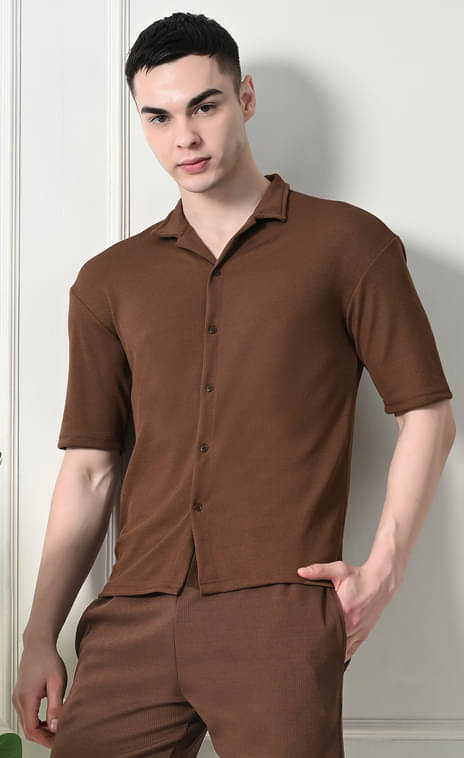     			VIOUR Polyester Regular Fit Striped Half Sleeves Men's Casual Shirt - Brown ( Pack of 1 )