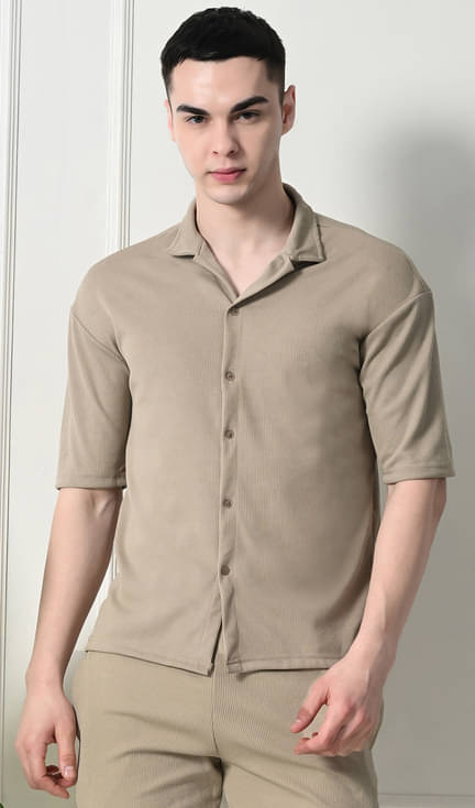     			VIOUR Polyester Regular Fit Striped Half Sleeves Men's Casual Shirt - Beige ( Pack of 1 )