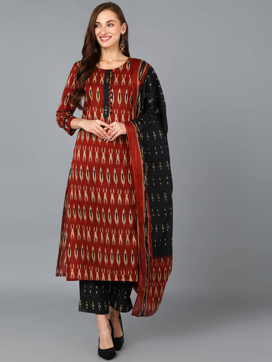     			Vaamsi Rayon Printed Kurti With Pants Women's Stitched Salwar Suit - Maroon ( Pack of 1 )