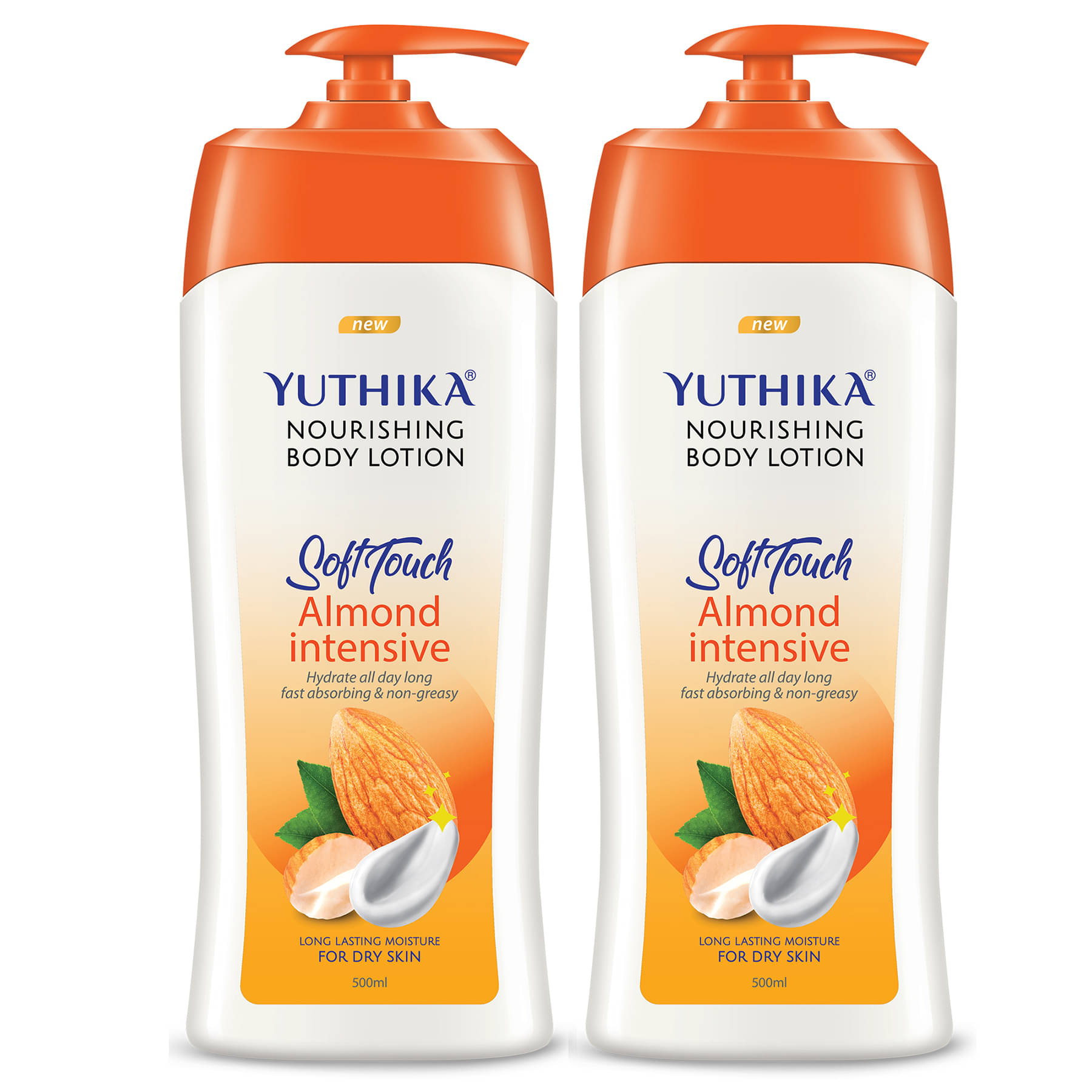 Yuthika Almond Body Lotion for Dry Skin 500ml Pack of 2, Non-Greasy Fast Absorbing & Long Lasting Nourishing Body Lotion Yuthika Almond Body Lotion for Dry Skin 500ml Pack of 2, Non-Greasy Fast Absorbing & Long Lasting Nourishing Body Lotion