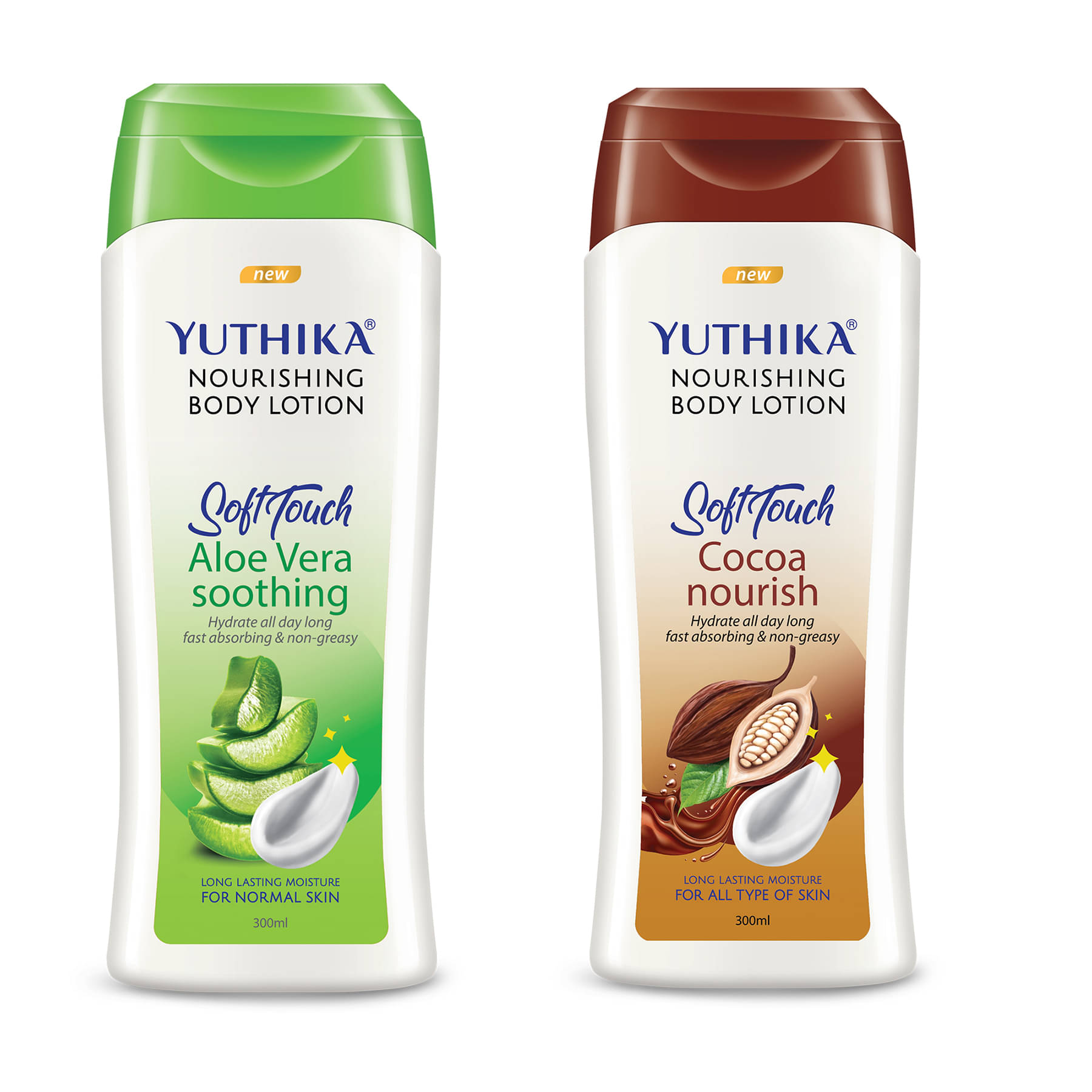Yuthika Nourishing Body Lotion 300ml Combo Pack of 2, Non Greasy Aloe Vera and Cocoa Nourish Body Lotion for Women & Men Yuthika Nourishing Body Lotion 300ml Combo Pack of 2, Non Greasy Aloe Vera and Cocoa Nourish Body Lotion for Women & Men