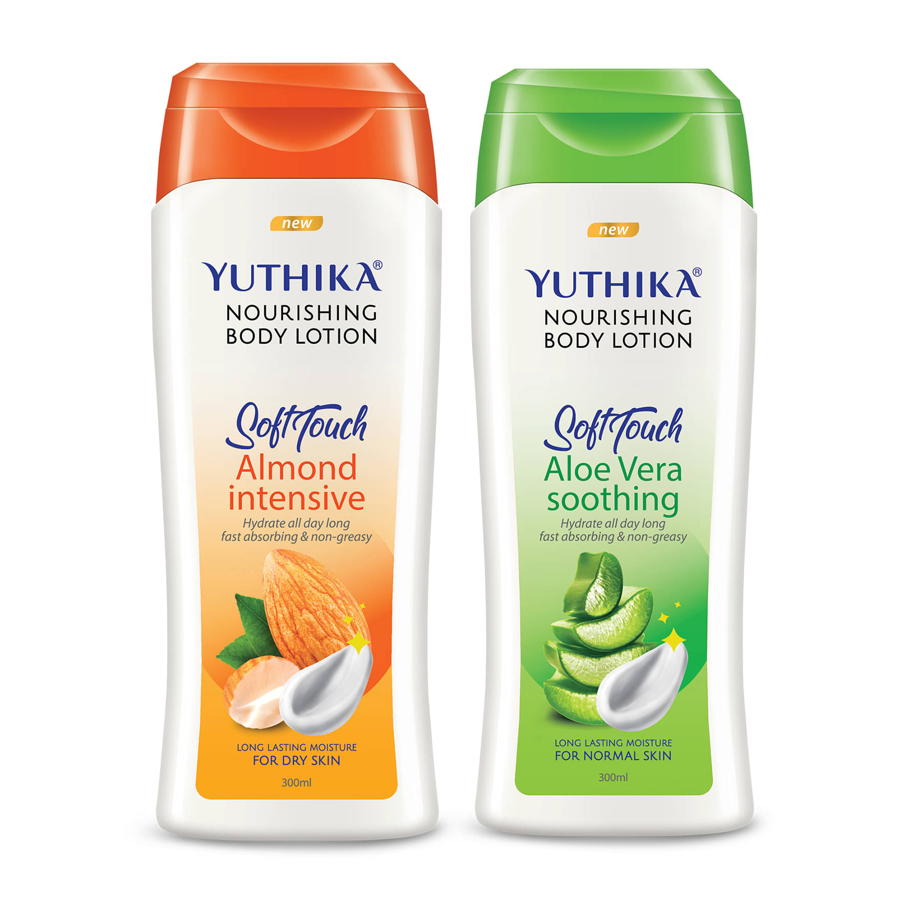 Yuthika Nourishing Body Lotion 300ml Combo Pack, Almond Body Lotion for Dry Skin, Aloe Vera Body Lotion for Normal Skin Yuthika Nourishing Body Lotion 300ml Combo Pack, Almond Body Lotion for Dry Skin, Aloe Vera Body Lotion for Normal Skin